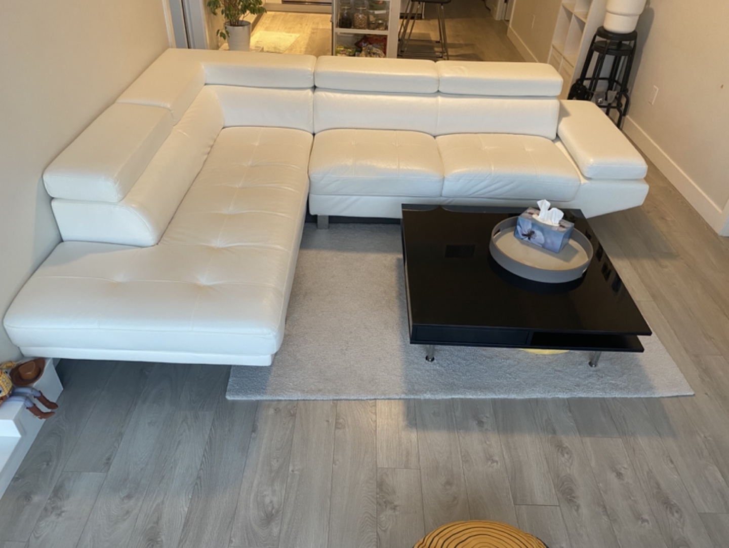 White Leather Sectional Sofa with Chaise Lounge