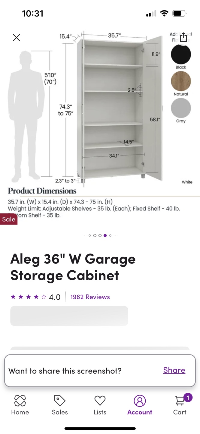 Aleg 36" W Garage Storage Cabinet - Grey - photo 5