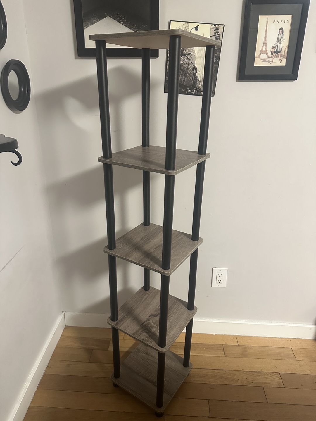5-Tier Wooden Shelf with Black Frame