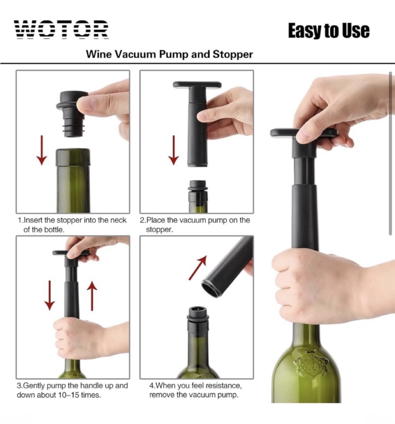 Rotor Vacuum Wine Pump with 4 Stoppers - photo 4