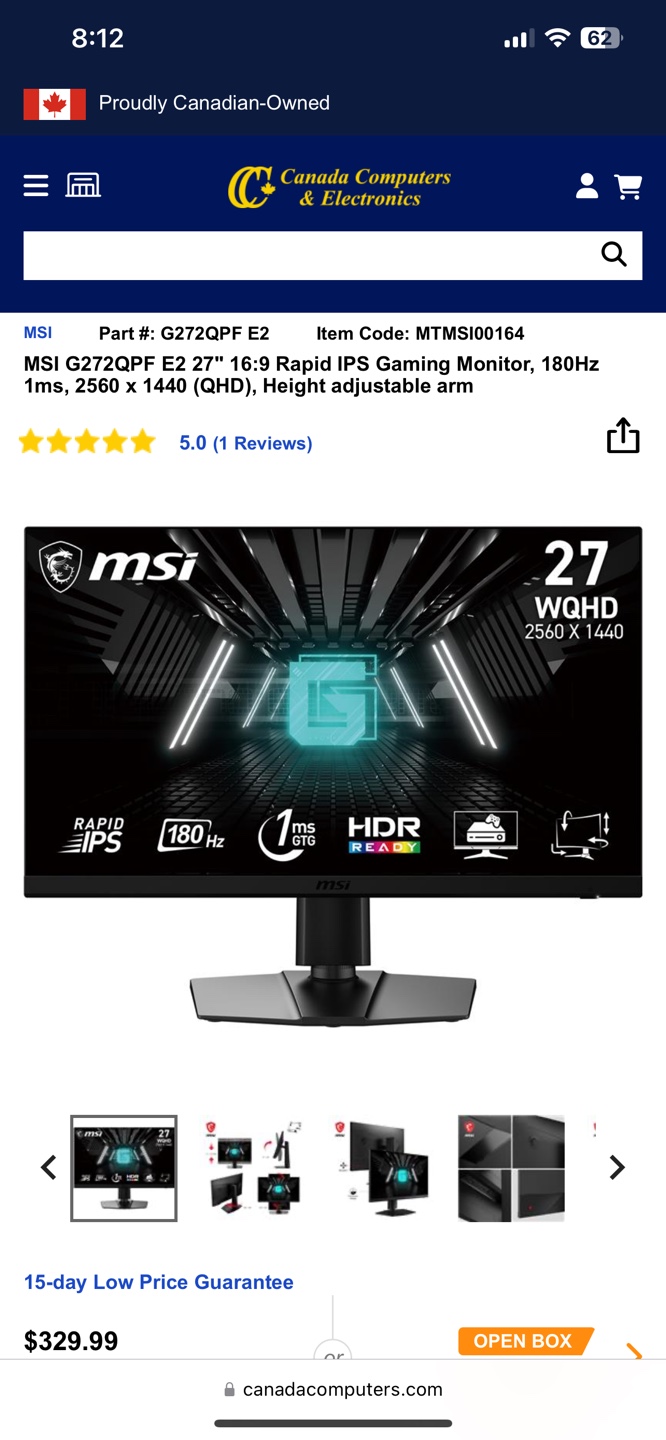 MSI G272QPF E2 27" 180Hz Gaming Monitor