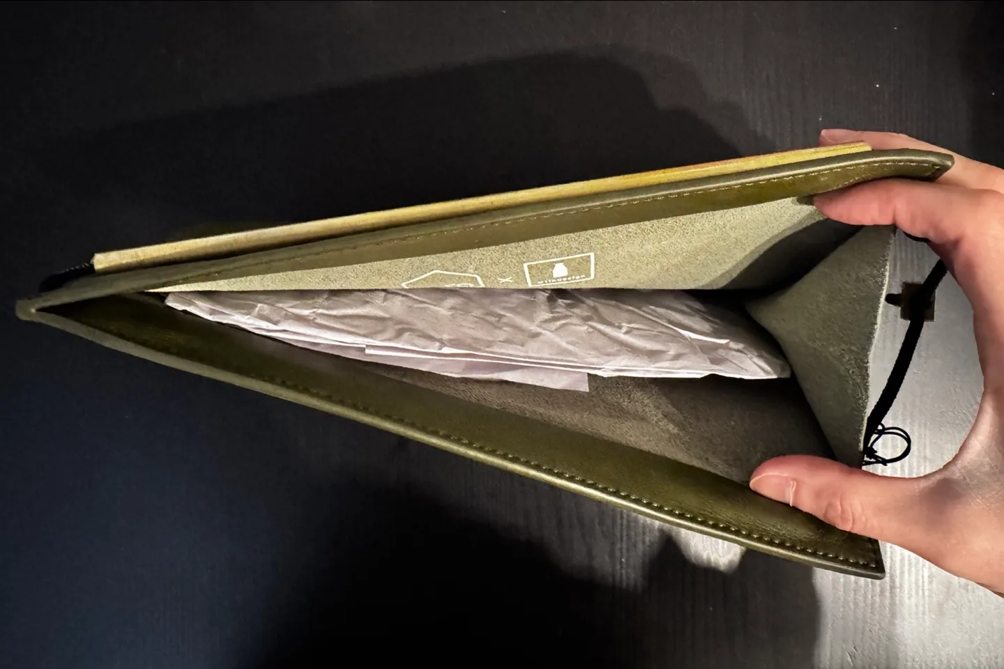 ro. Bag Olive Green Leather Clutch with Brass Clasp image indicator(2)