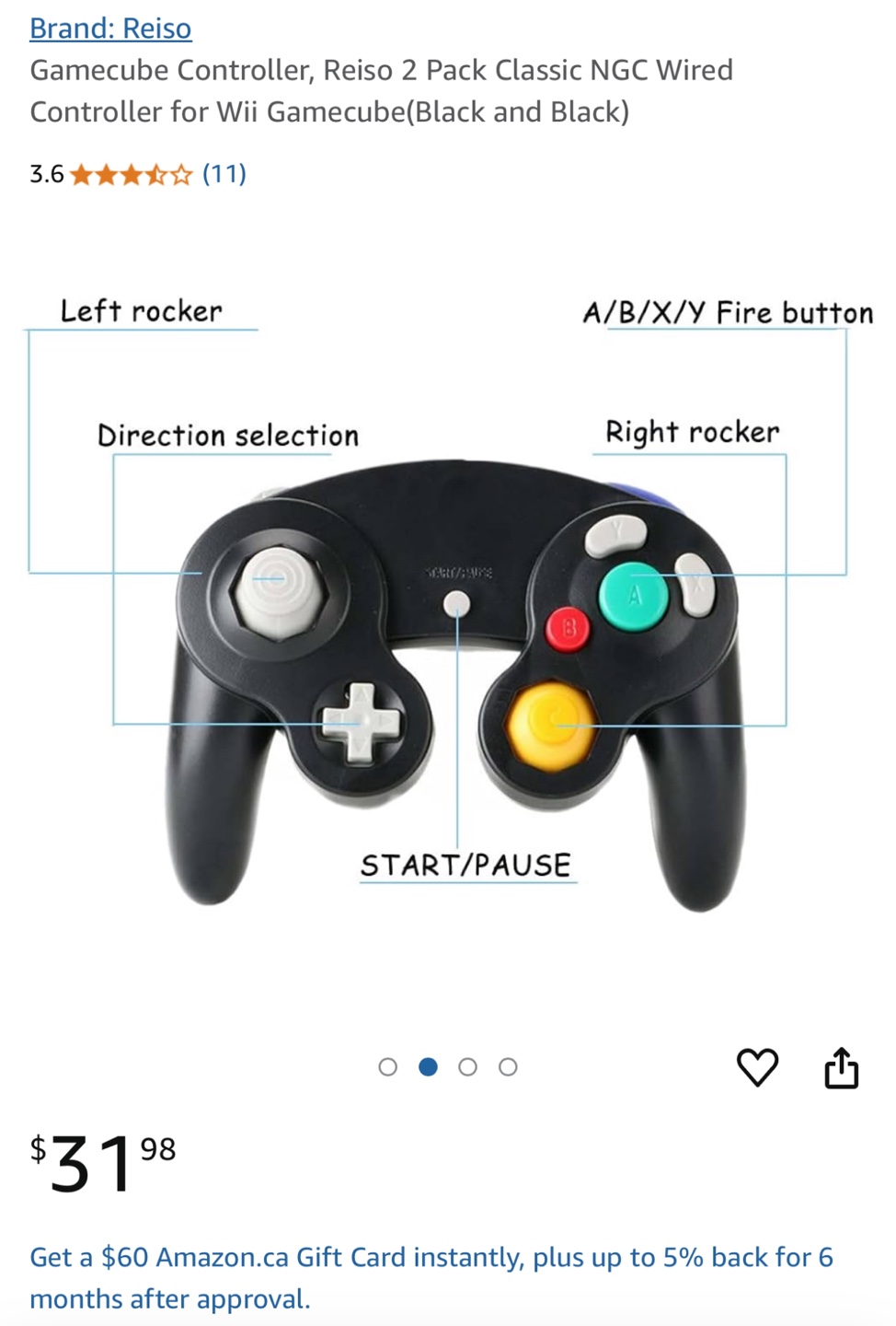 Reiso 2-Pack Classic NGC Wired Gamecube Controller for Wii - photo 2
