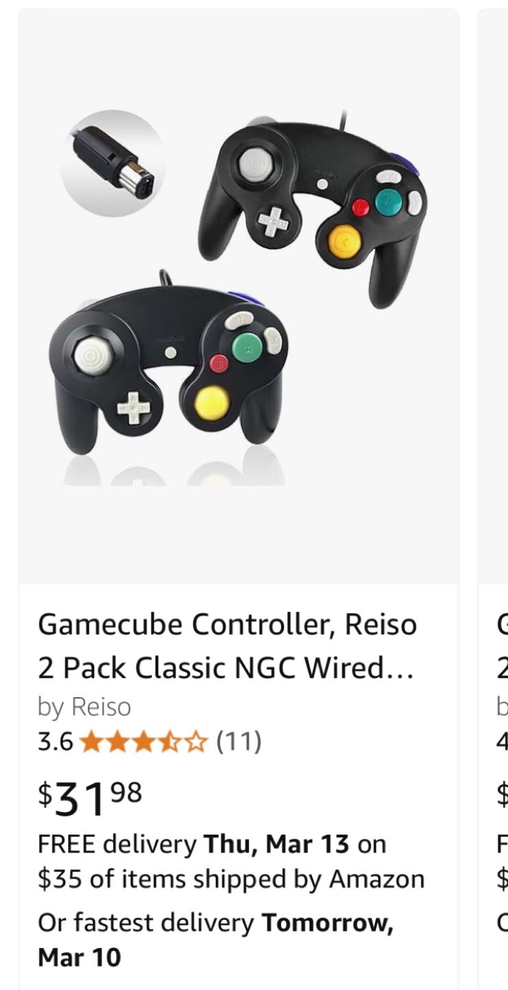 Reiso 2-Pack Classic NGC Wired Gamecube Controller for Wii