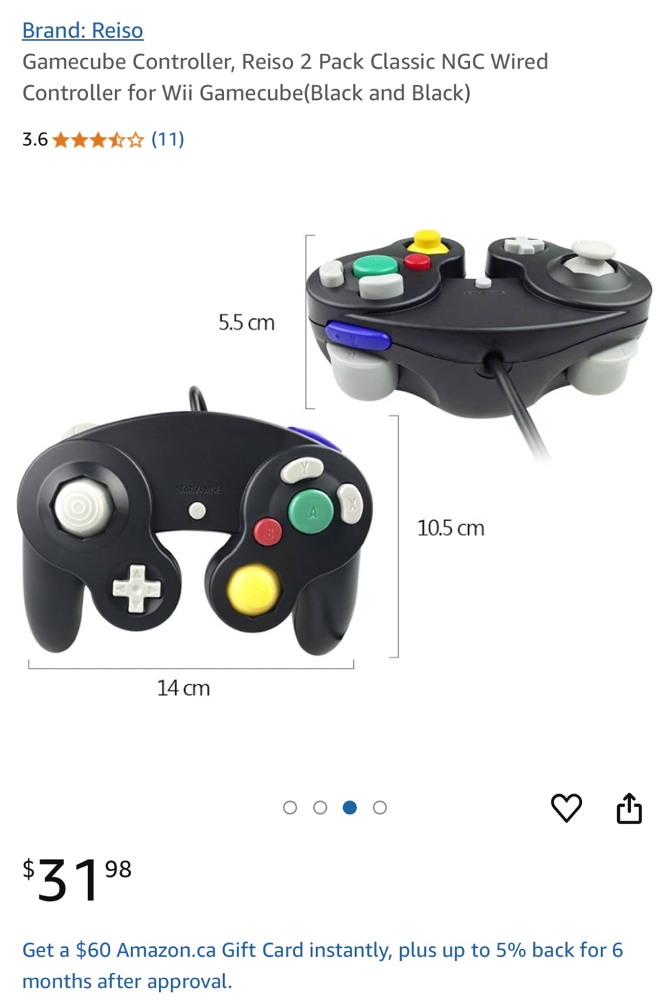 Reiso 2-Pack Classic NGC Wired Gamecube Controller for Wii - photo 3