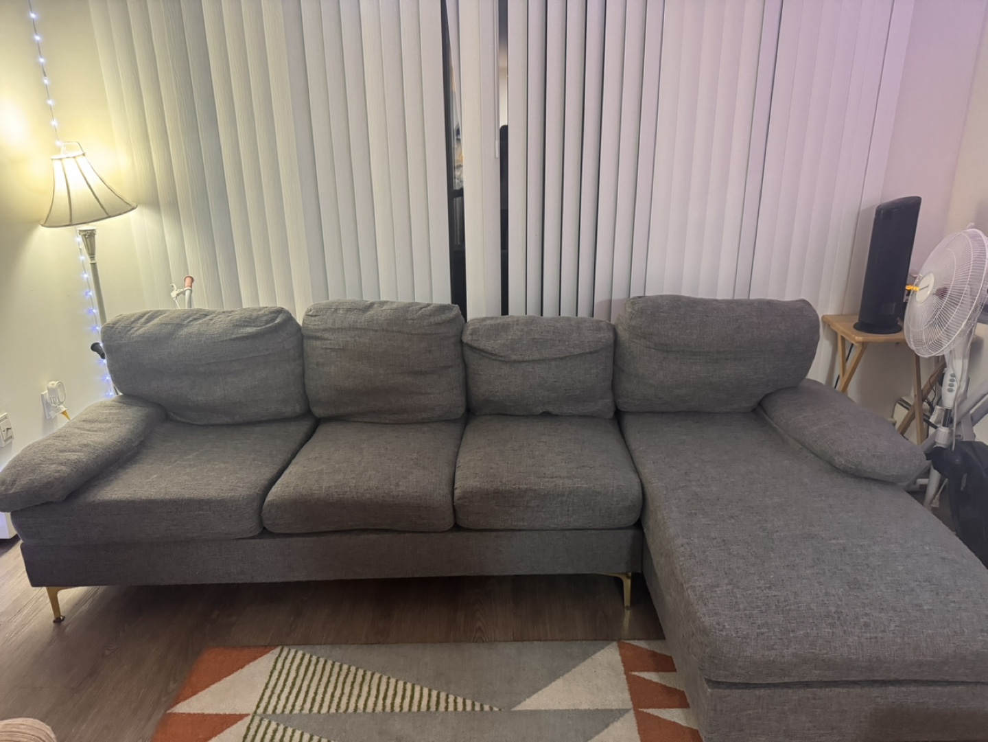 Grey Fabric Sectional Sofa 107.5” Wide