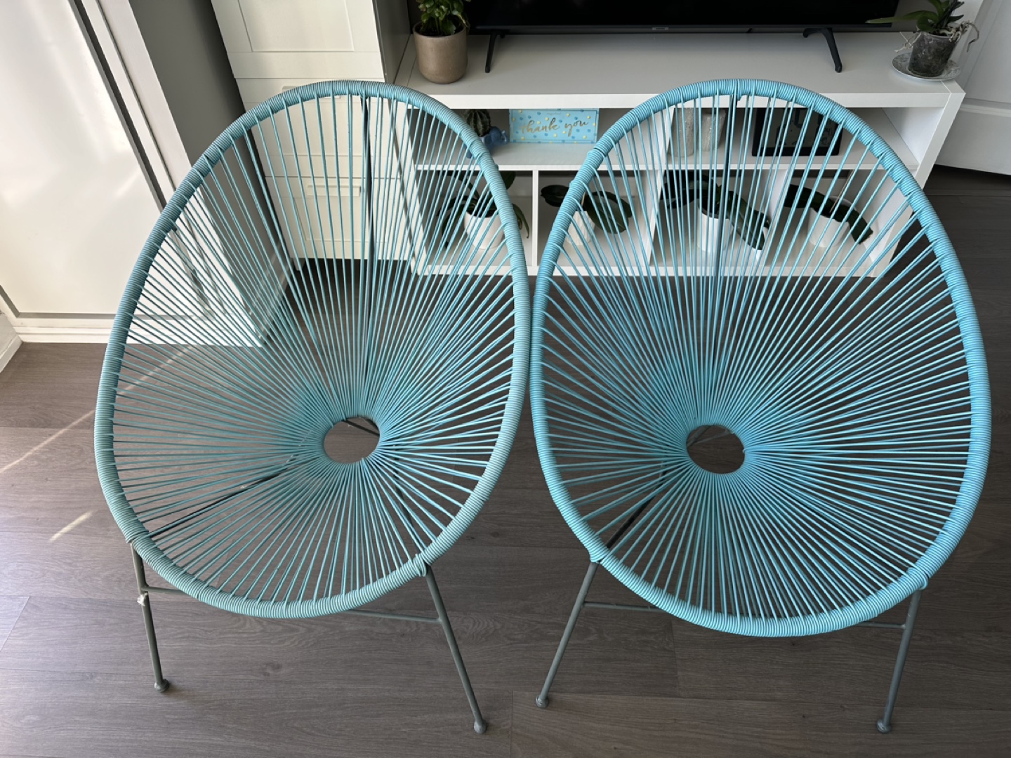 Pair of Blue Outdoor Patio Chairs
