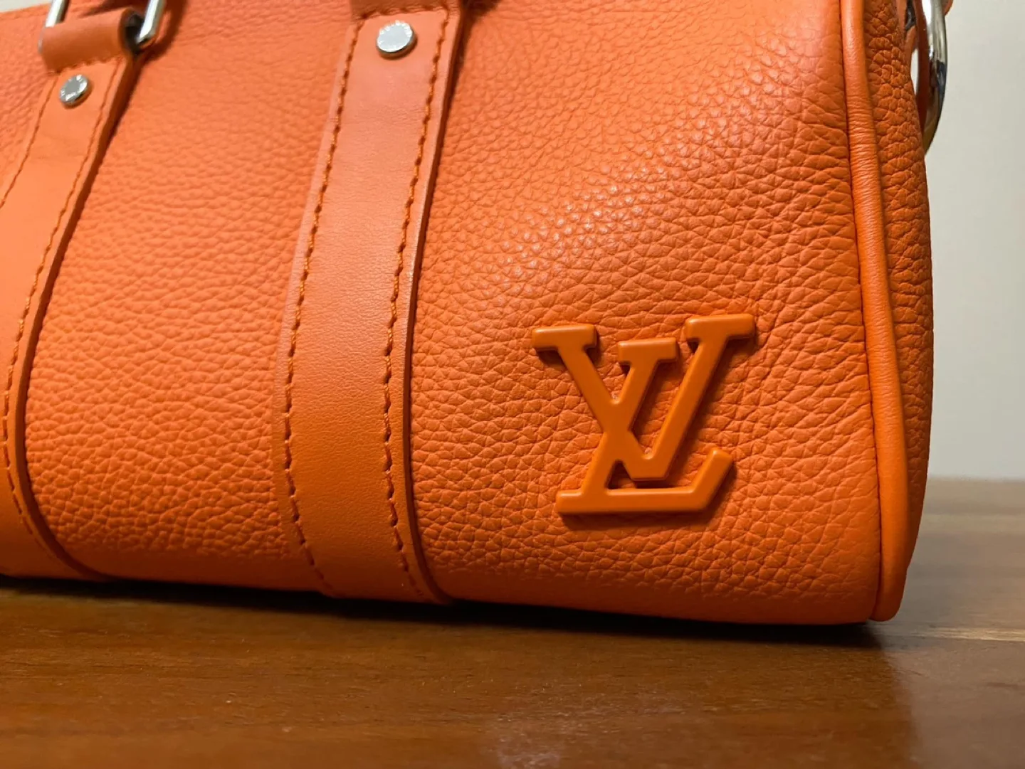 Authentic Louis Vuitton Grained Calfskin Aerogram Keepall XS image indicator(5)