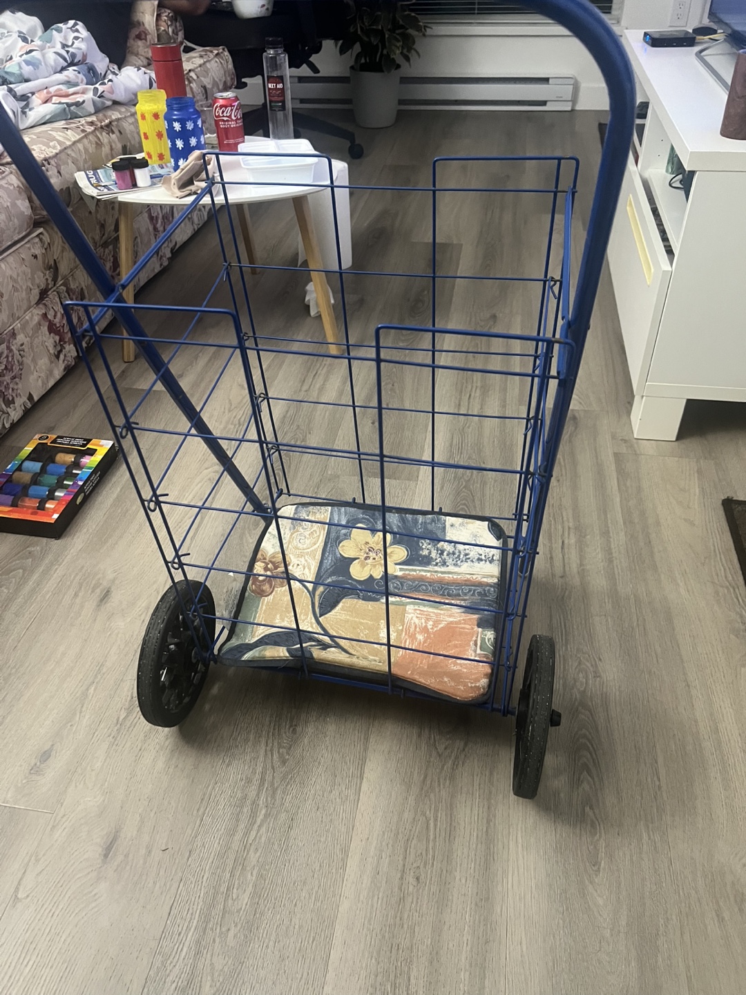 Blue Metal Shopping Cart with Padded Bottom