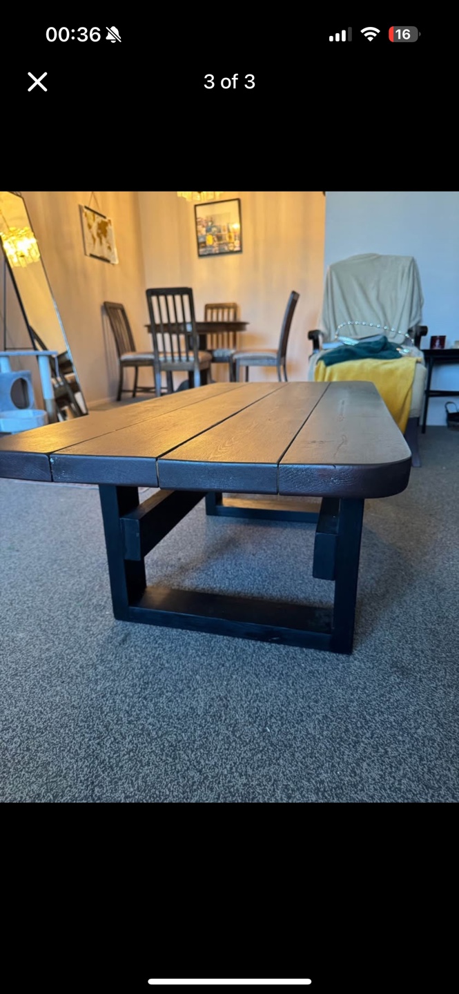 Dark Brown Wood Coffee Table with Black wooden Legs - photo 3