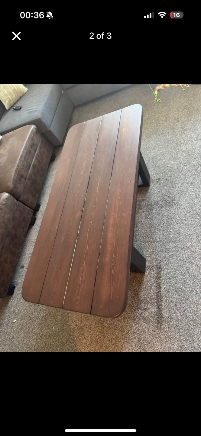 Dark Brown Wood Coffee Table with Black wooden Legs - photo 2