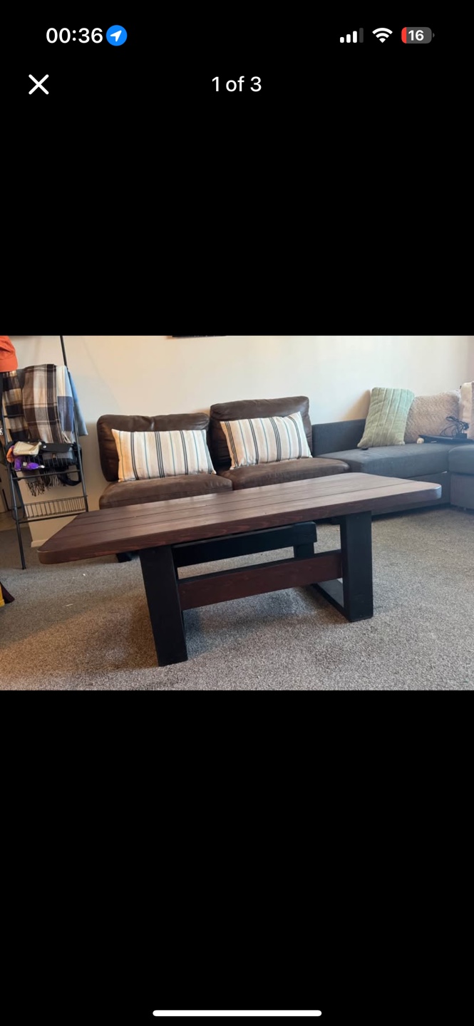 Dark Brown Wood Coffee Table with Black wooden Legs