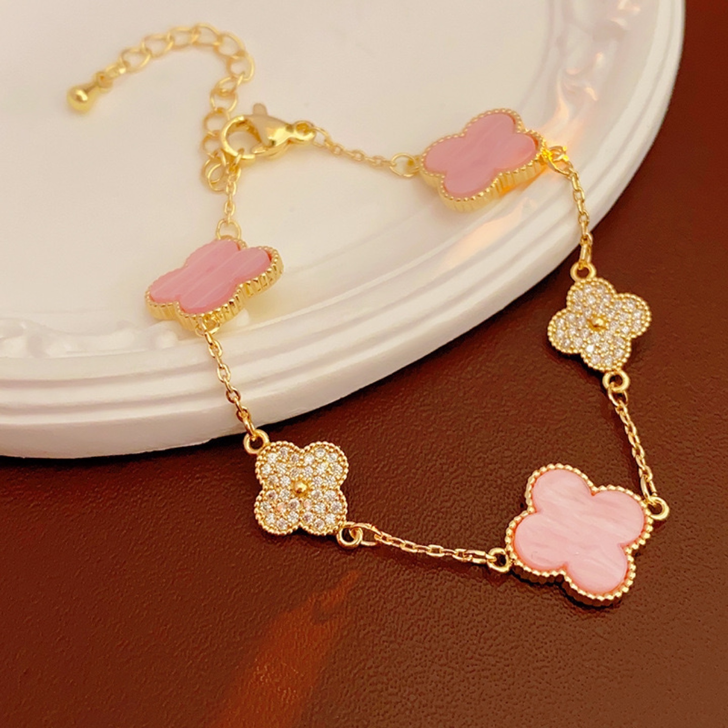 Pink & Gold Clover Bracelet