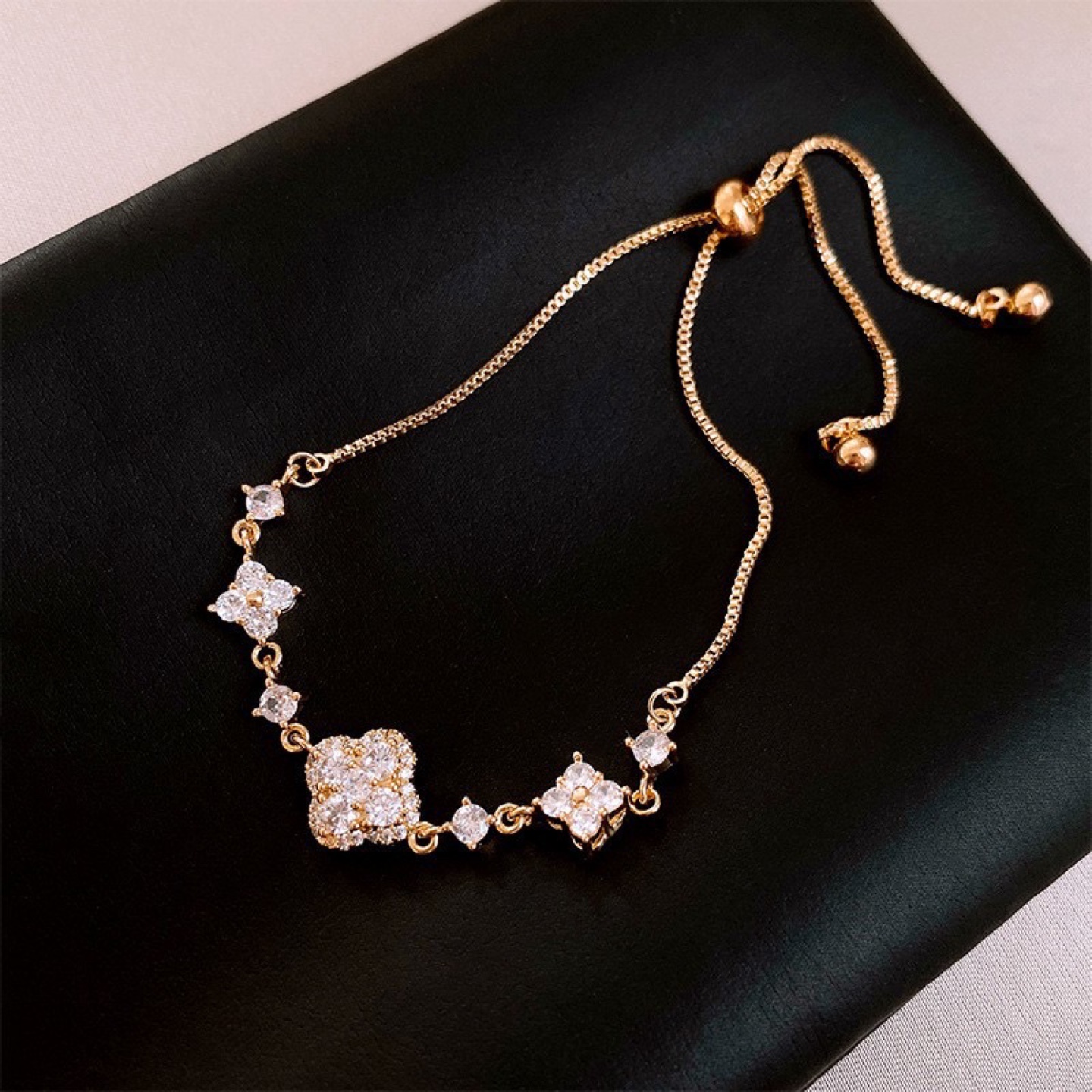 Adjustable Gold Plated Bracelet with Cubic Zirconia
