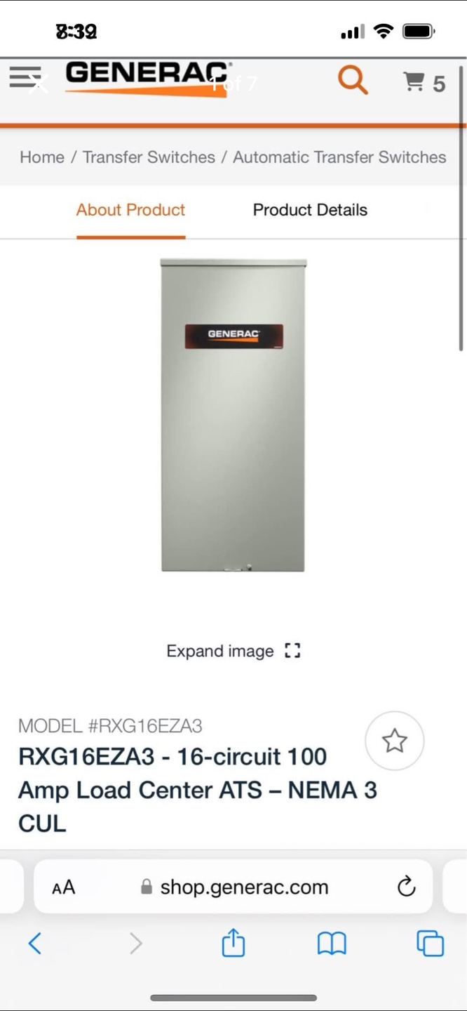 Generac RXG16EZA3 16-Circuit 100 Amp Automatic Transfer Switch