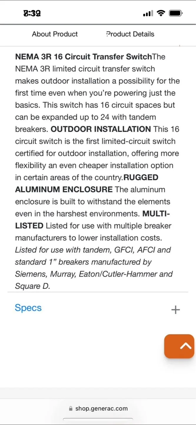 Generac RXG16EZA3 16-Circuit 100 Amp Automatic Transfer Switch image indicator(5)