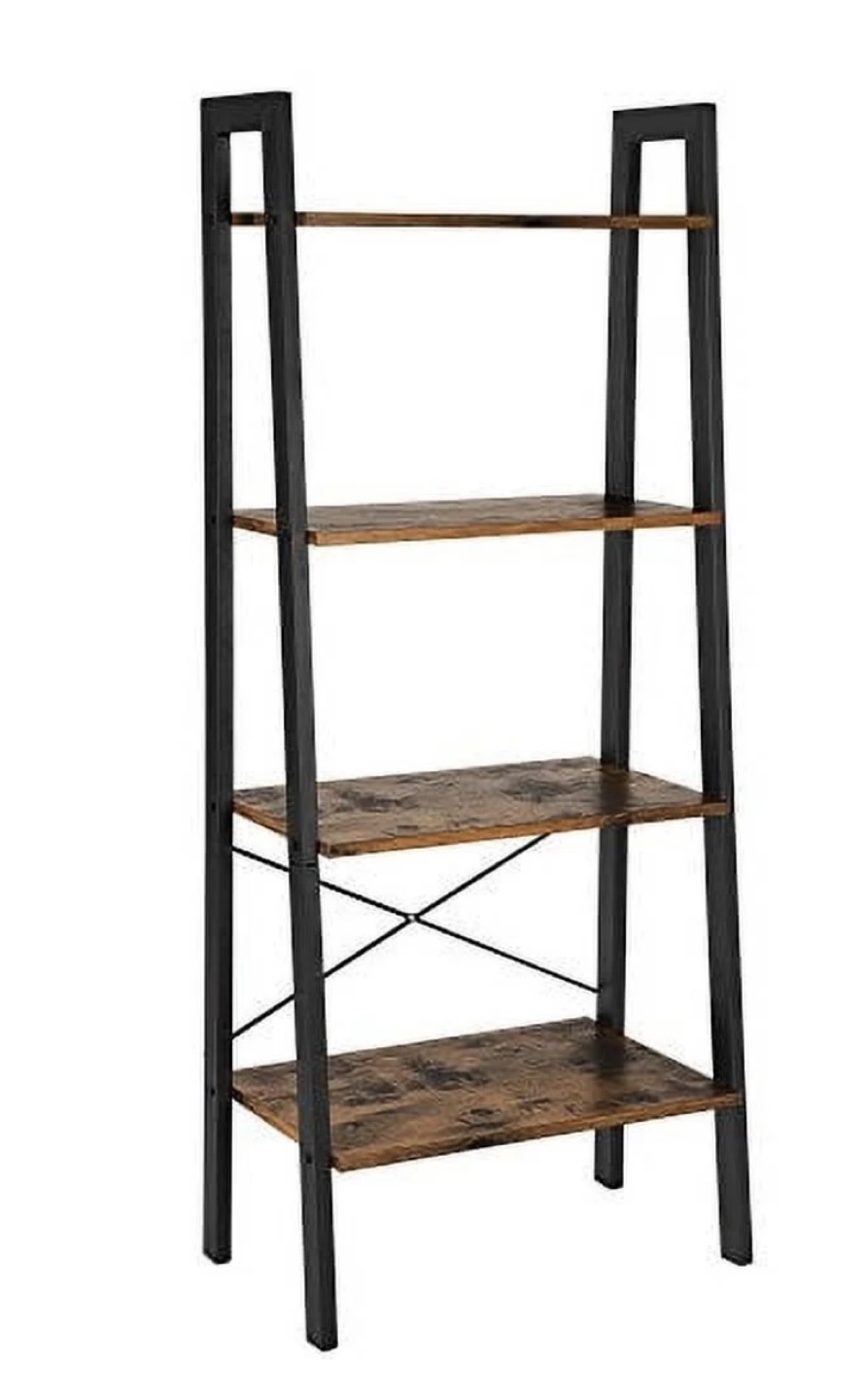 Rustic 4-Tier Ladder Shelf - Industrial Bookcase - photo 2