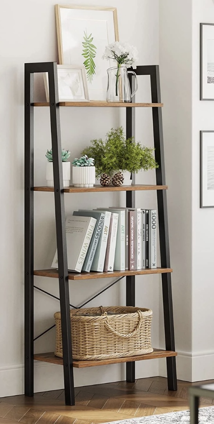 Rustic 4-Tier Ladder Shelf - Industrial Bookcase