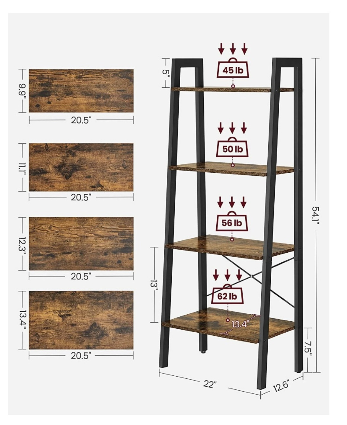 Rustic 4-Tier Ladder Shelf - Industrial Bookcase - photo 3