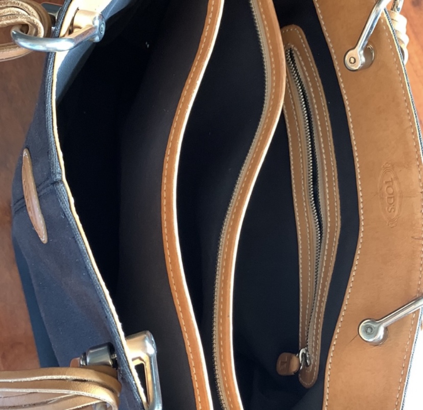 TOD'S Black Canvas Tote Bag with Leather Accents - photo 4