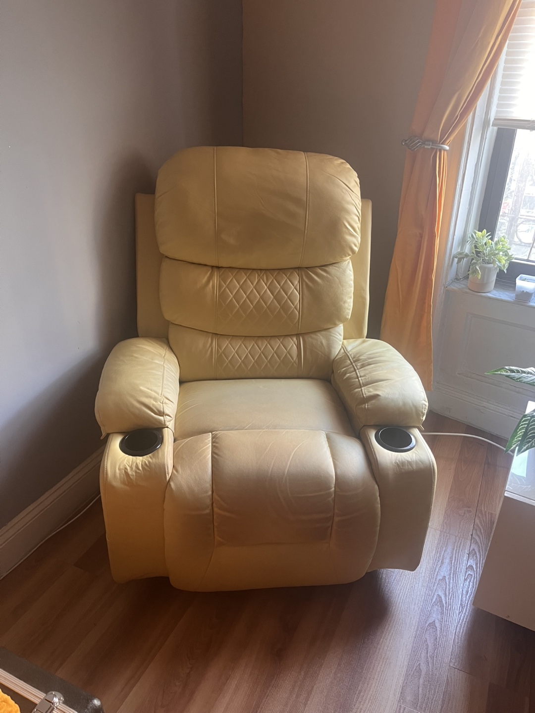 Yellow Recliner Chair with Cup Holders
