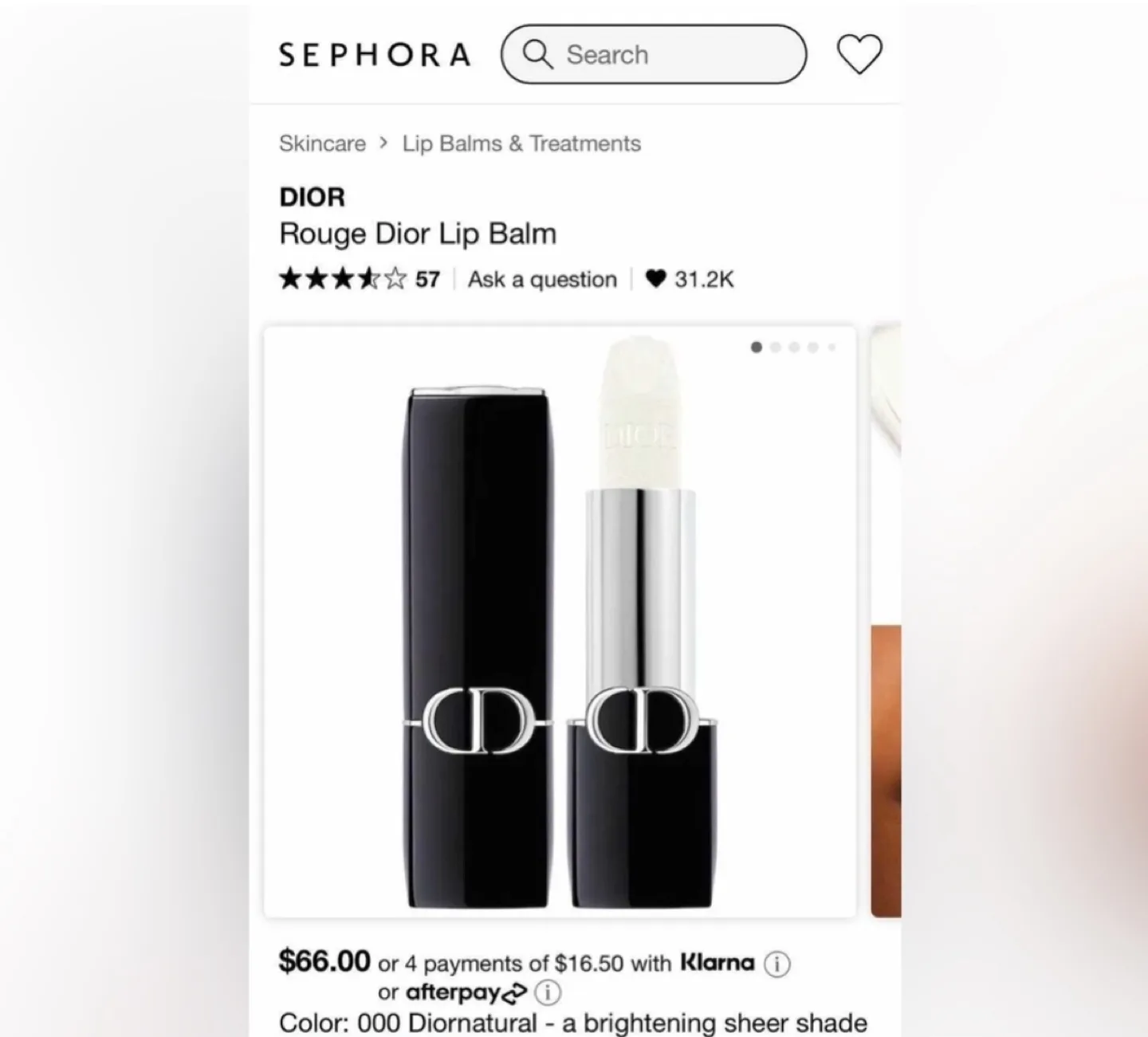 BNIB! DIOR Dior Rouge Lip Balm *000 Diornatural Universal Clear image indicator(3)