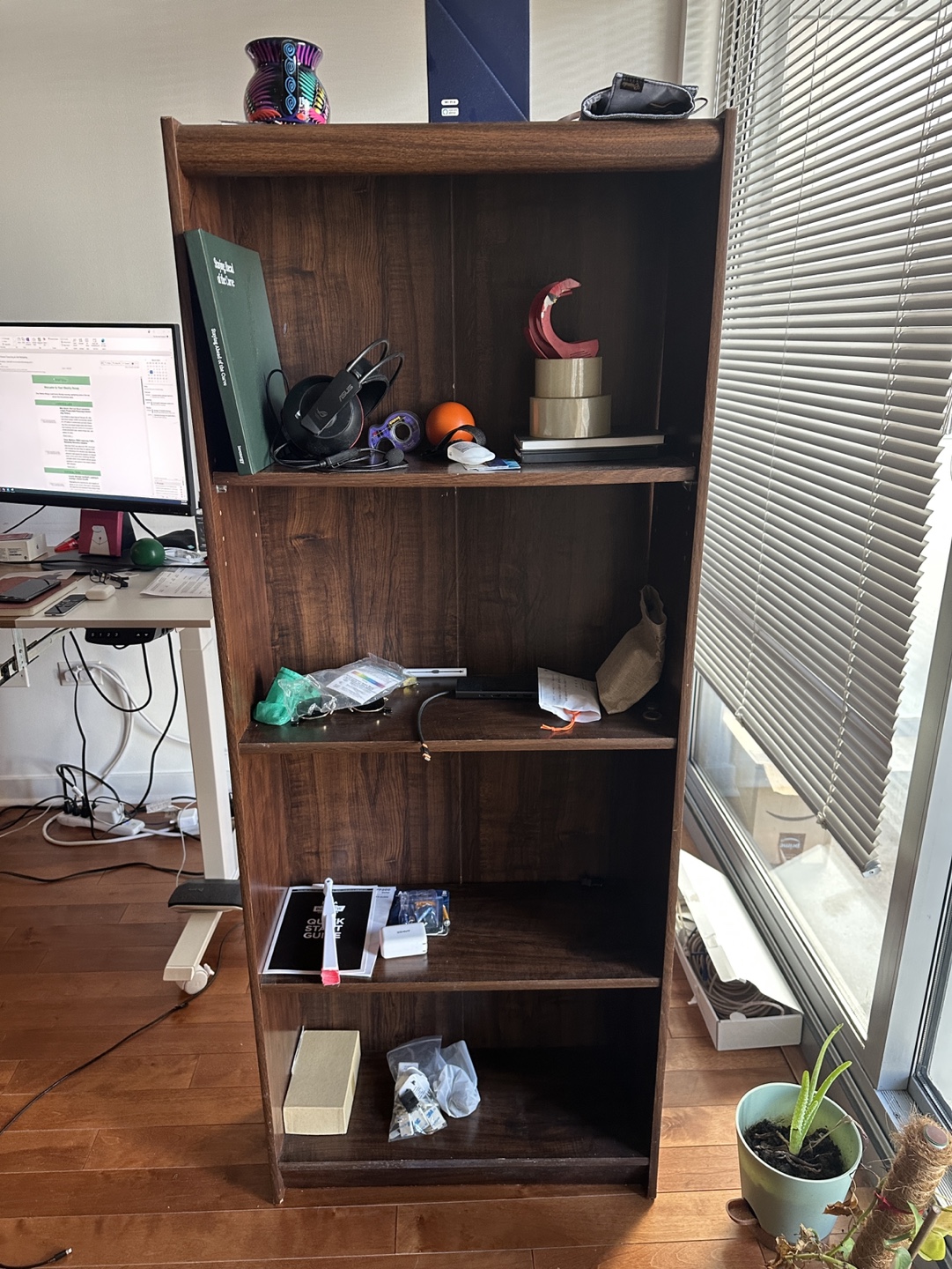 Tall Dark Brown Wooden Bookcase