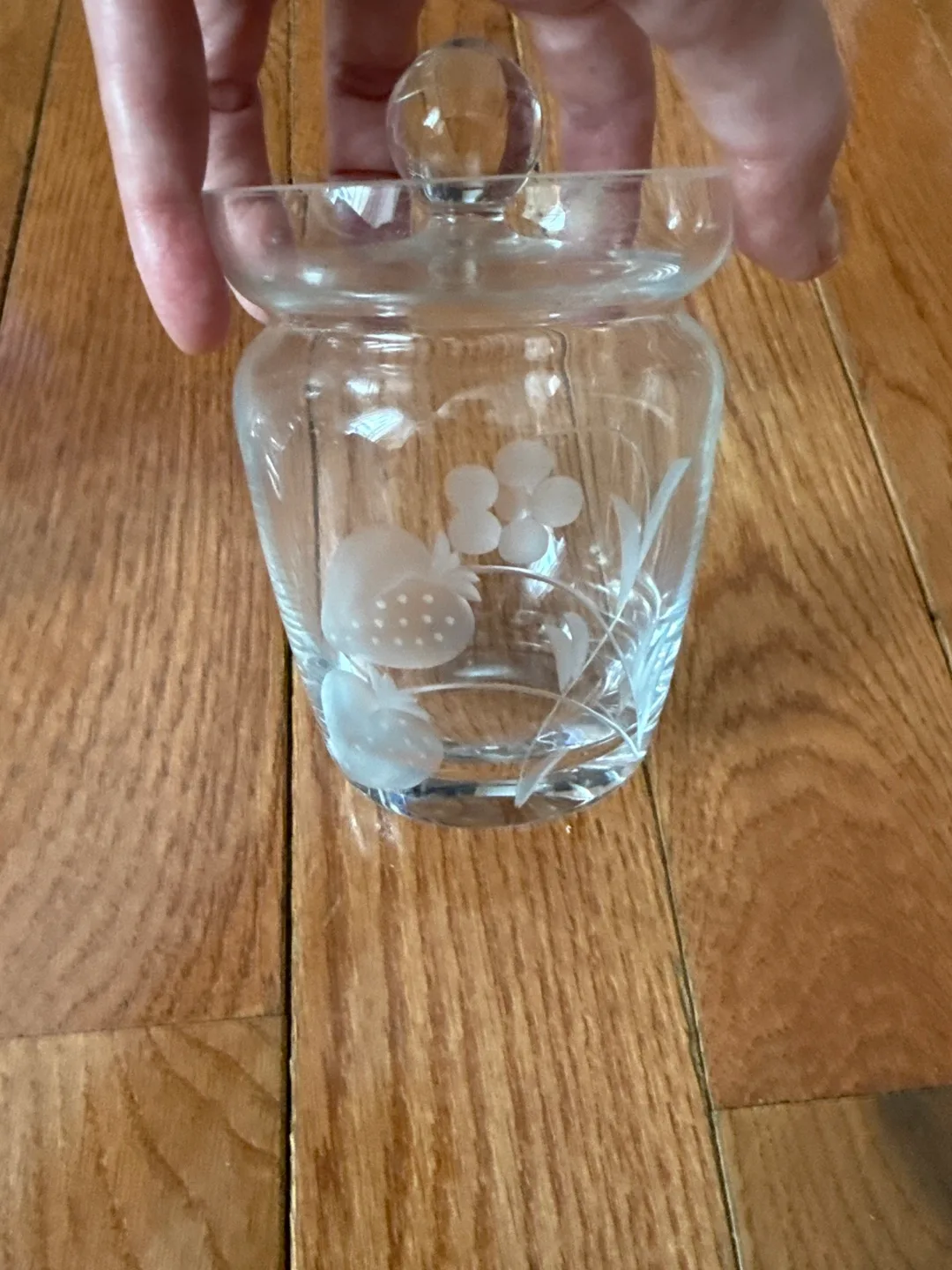Glass Jar with Lid, Etched Strawberry Design image indicator(3)