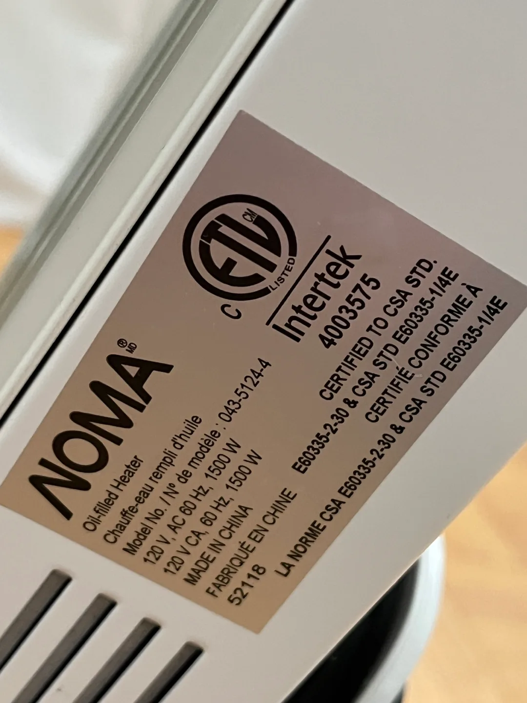 NOMA Oil-Filled Radiator Heater image indicator(4)