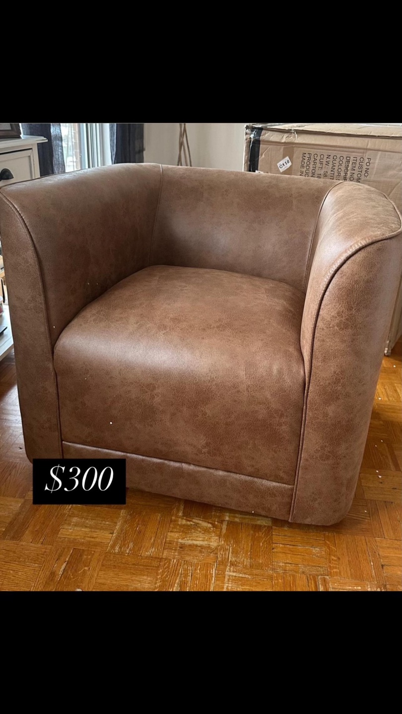 Brown Leather Swivel Accent Chair