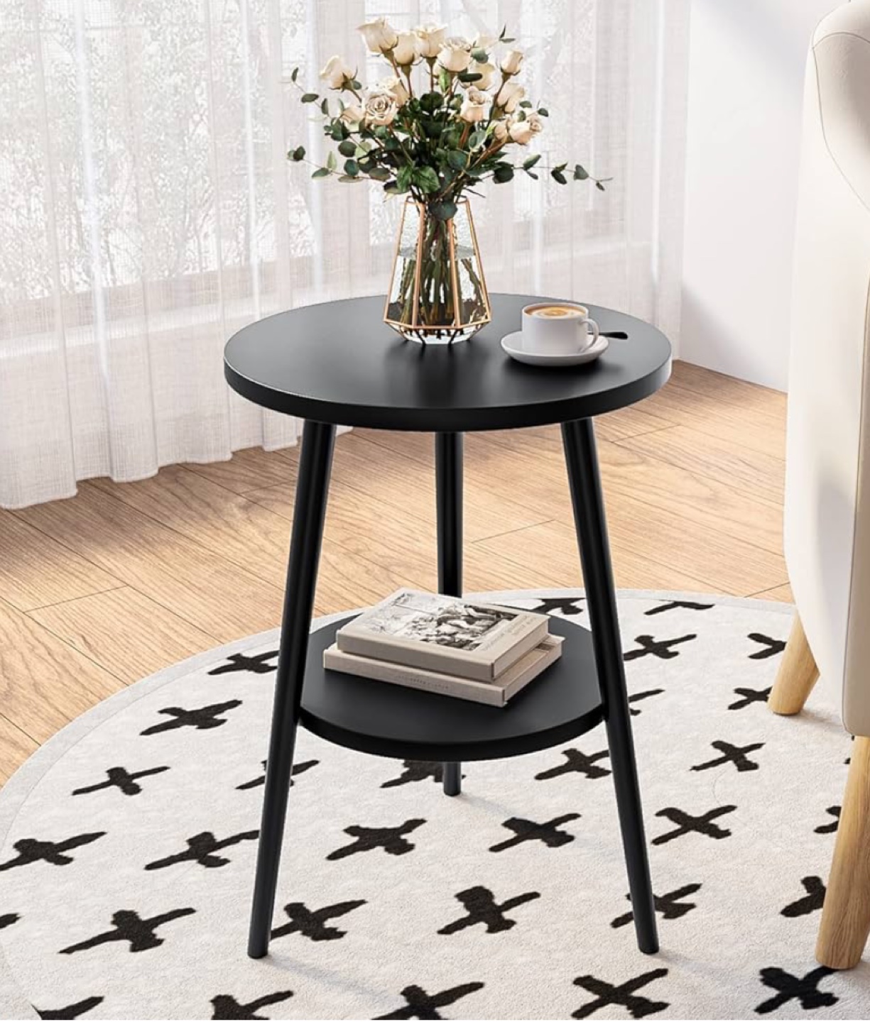 New Side Table Round Bedside Table 2-Tier