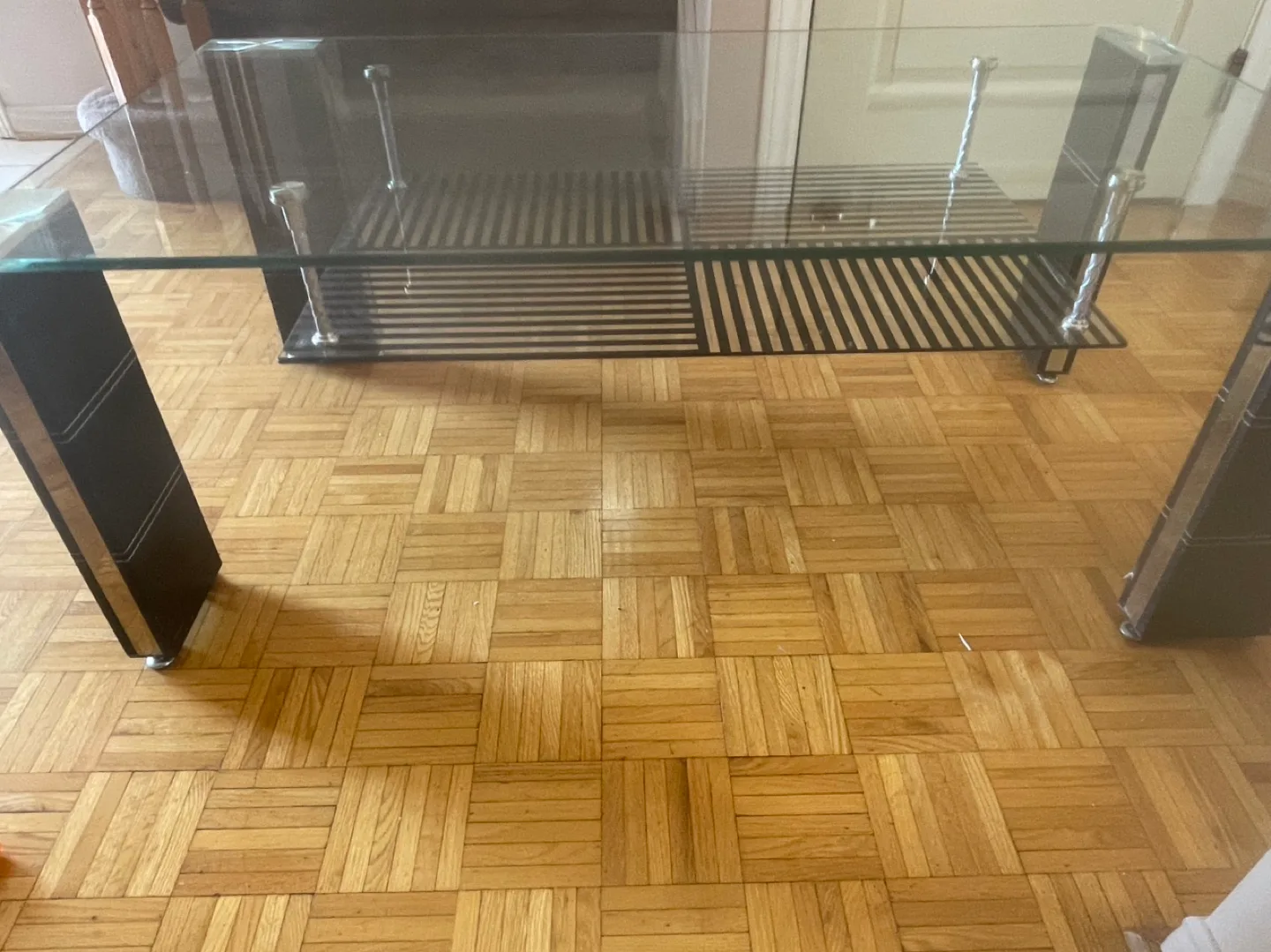 Modern Glass Coffee Table with Black Accents image indicator(4)