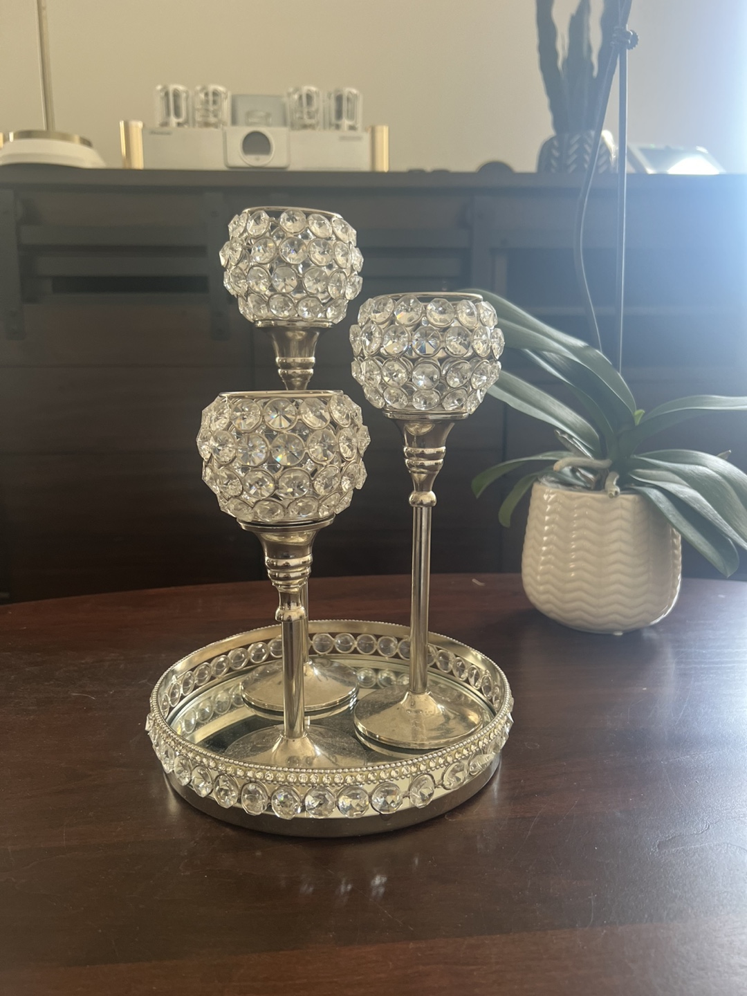 Crystal Votive Candle Holders Set of 3 with Mirrored Tray - photo 2