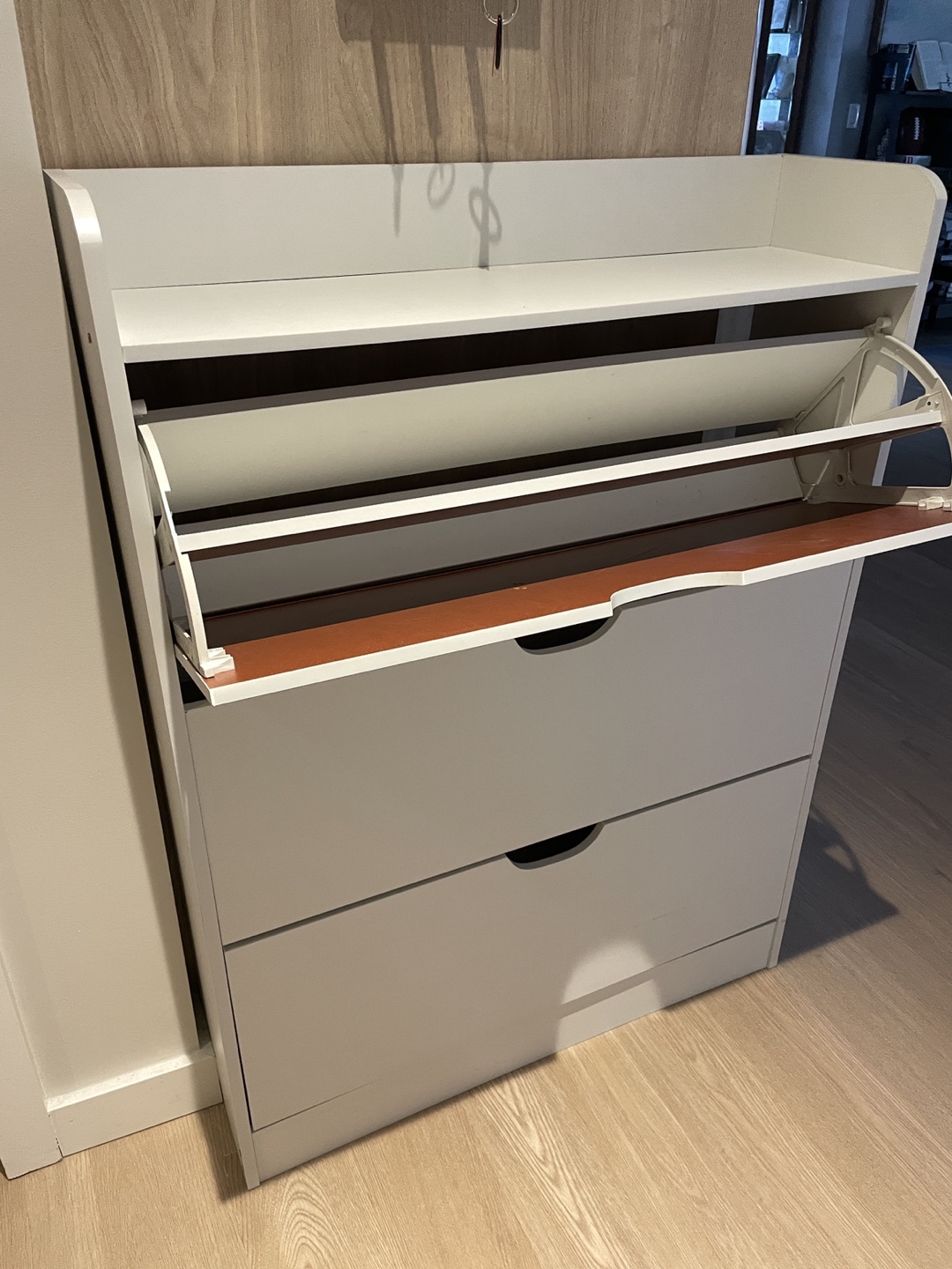 White 3-Drawer Shoe Cabinet with Flip-Up Top - photo 2