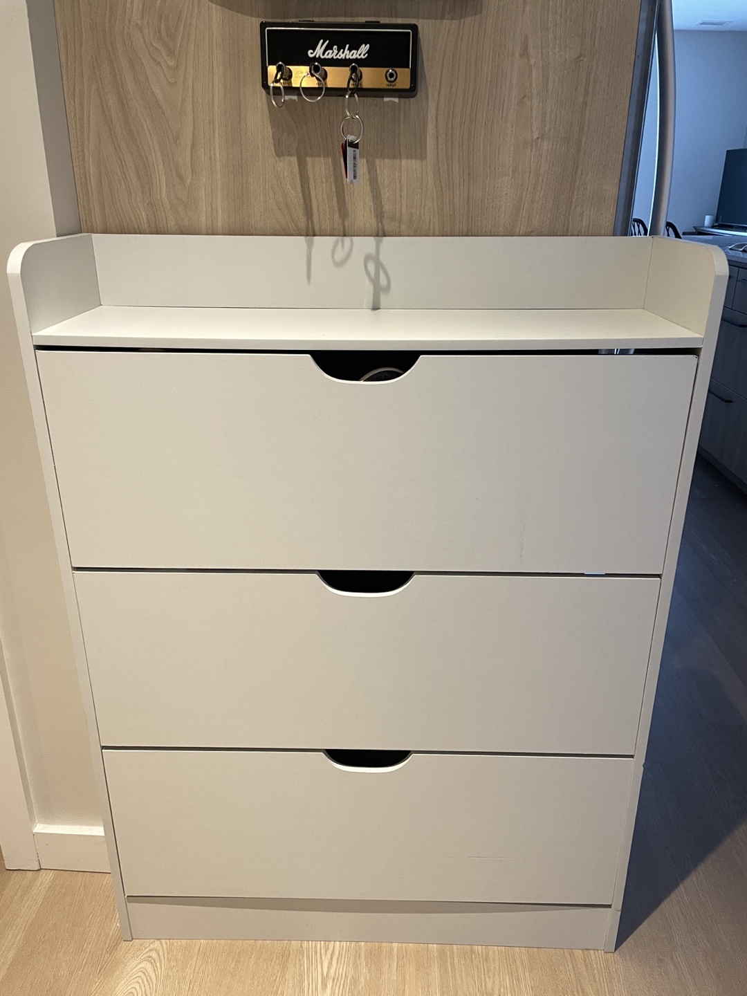 White 3-Drawer Shoe Cabinet with Flip-Up Top