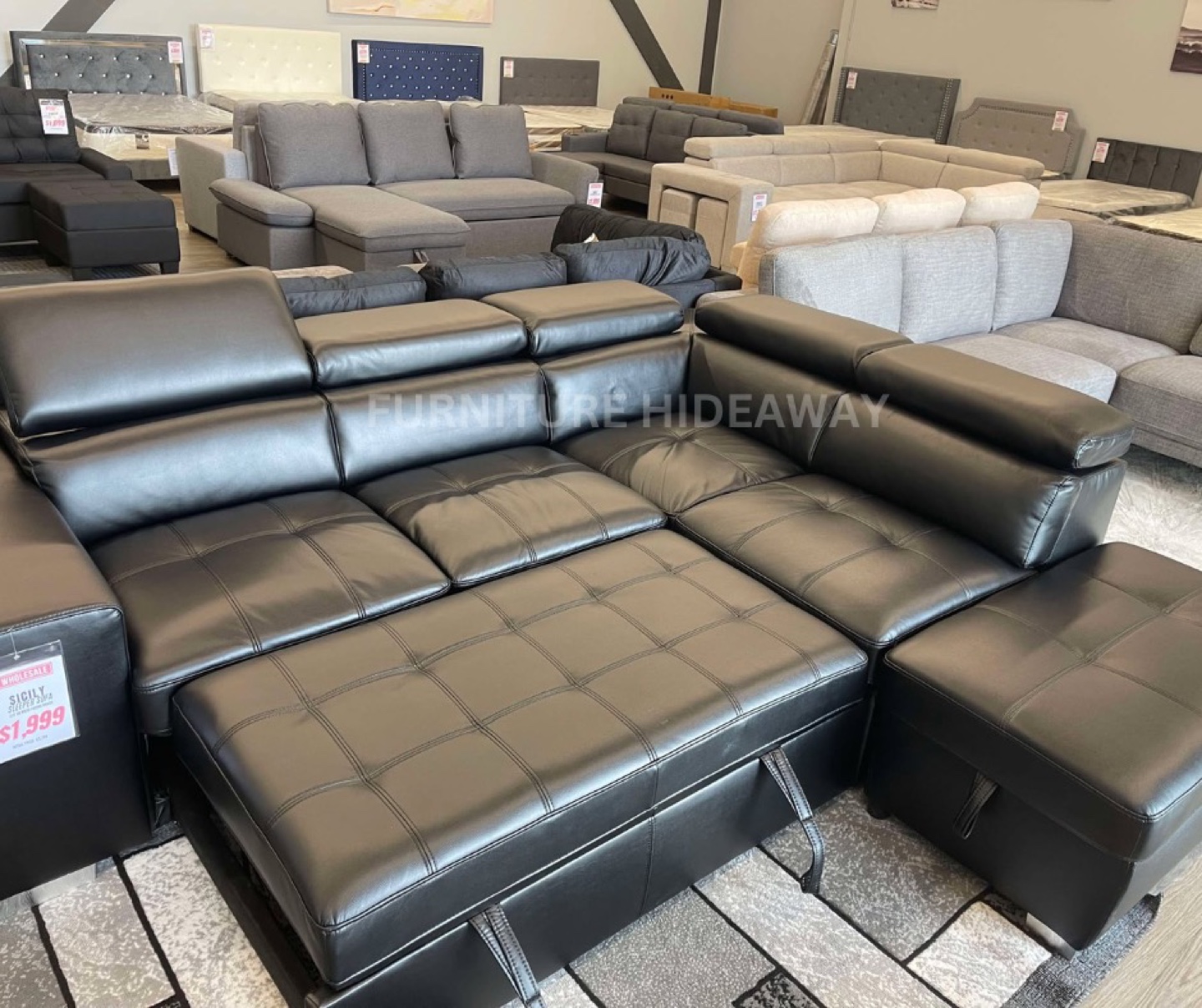 BLACK GENUINE LEATHER SLEEPER COUCH FOR ONLY $1,999‼️😱 - photo 3