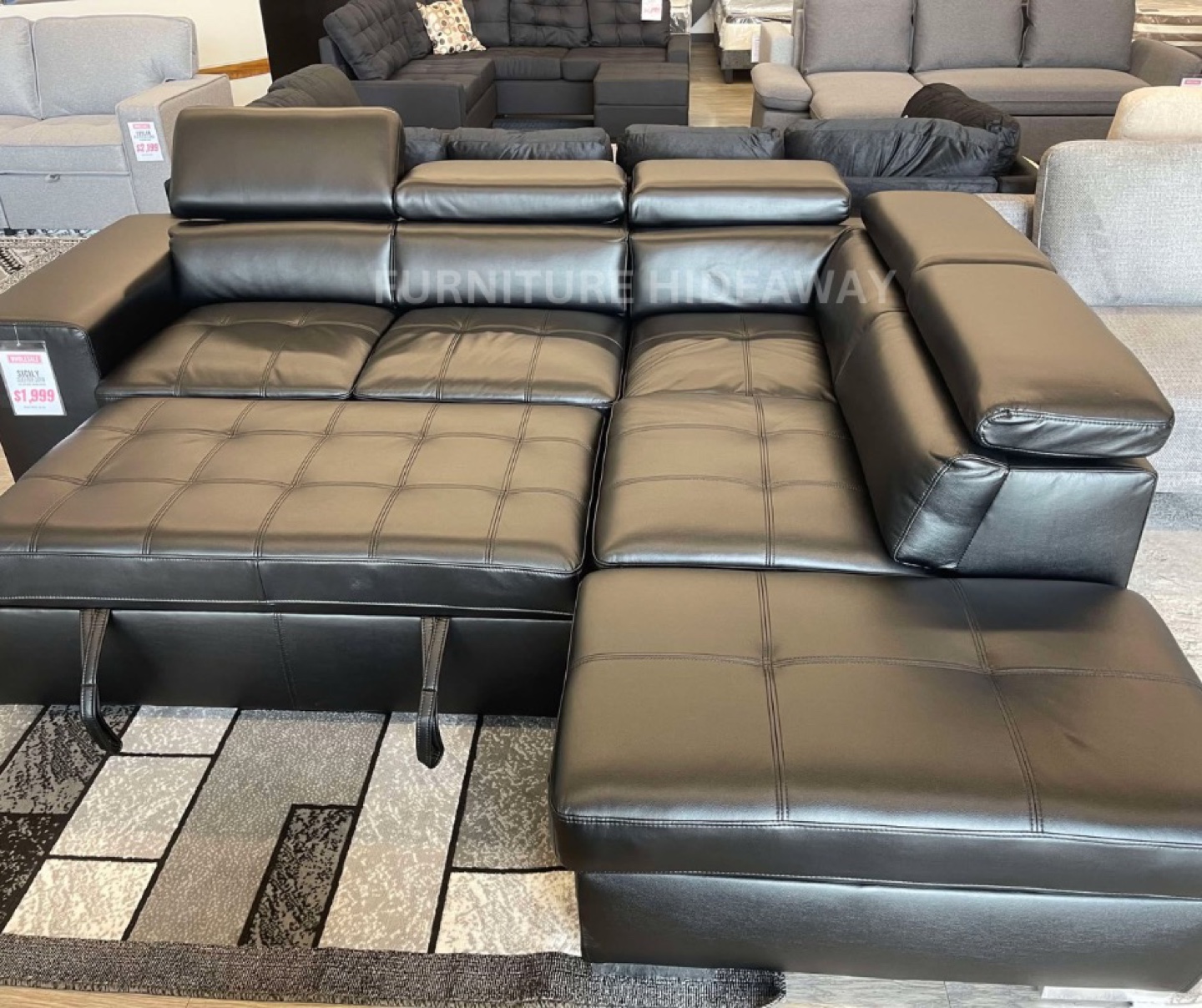 BLACK GENUINE LEATHER SLEEPER COUCH FOR ONLY $1,999‼️😱