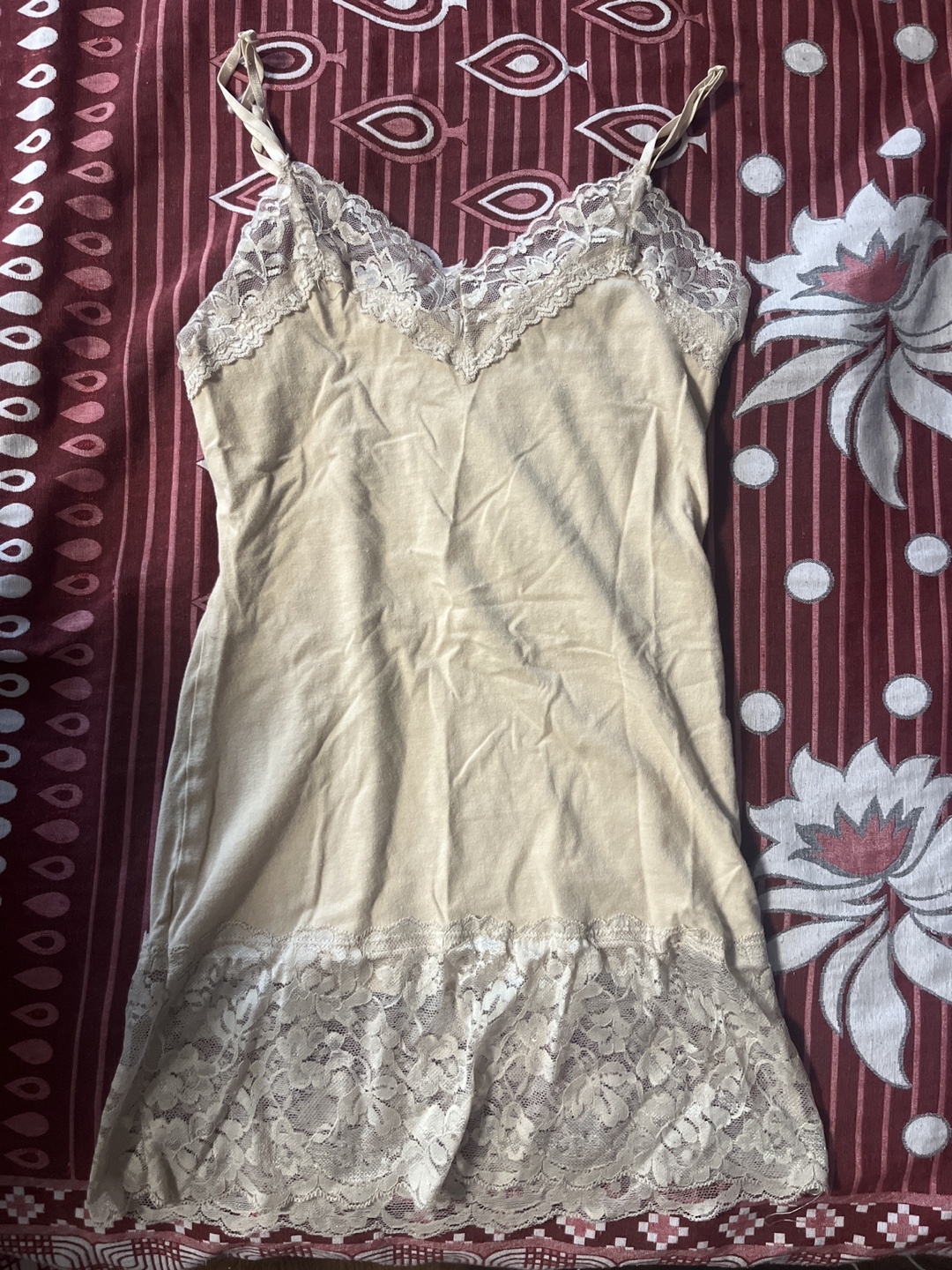 Beige Lace Trimmed Cami Slip