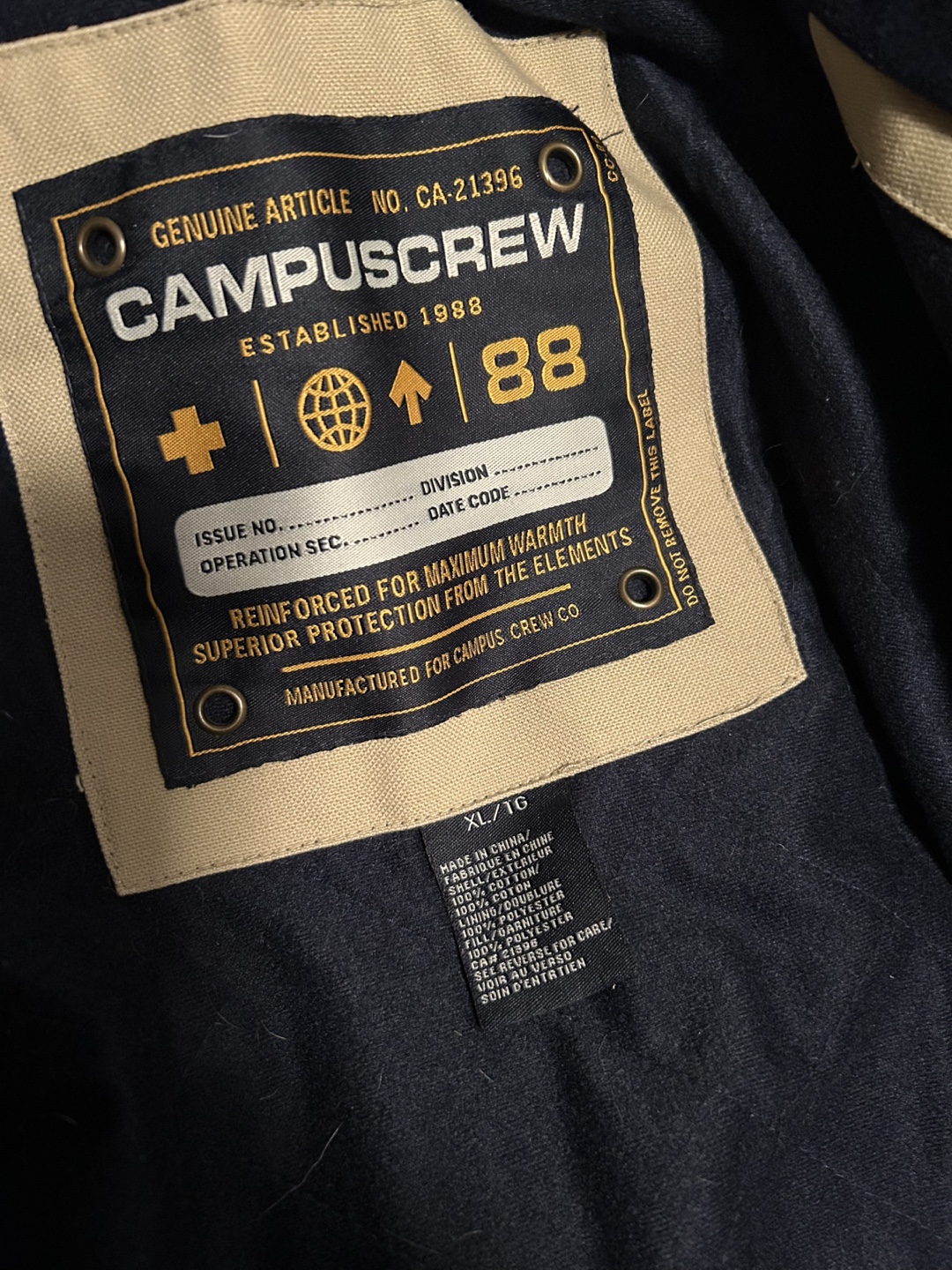Campus Crew Men's Beige Winter Jacket - Size XL - photo 4