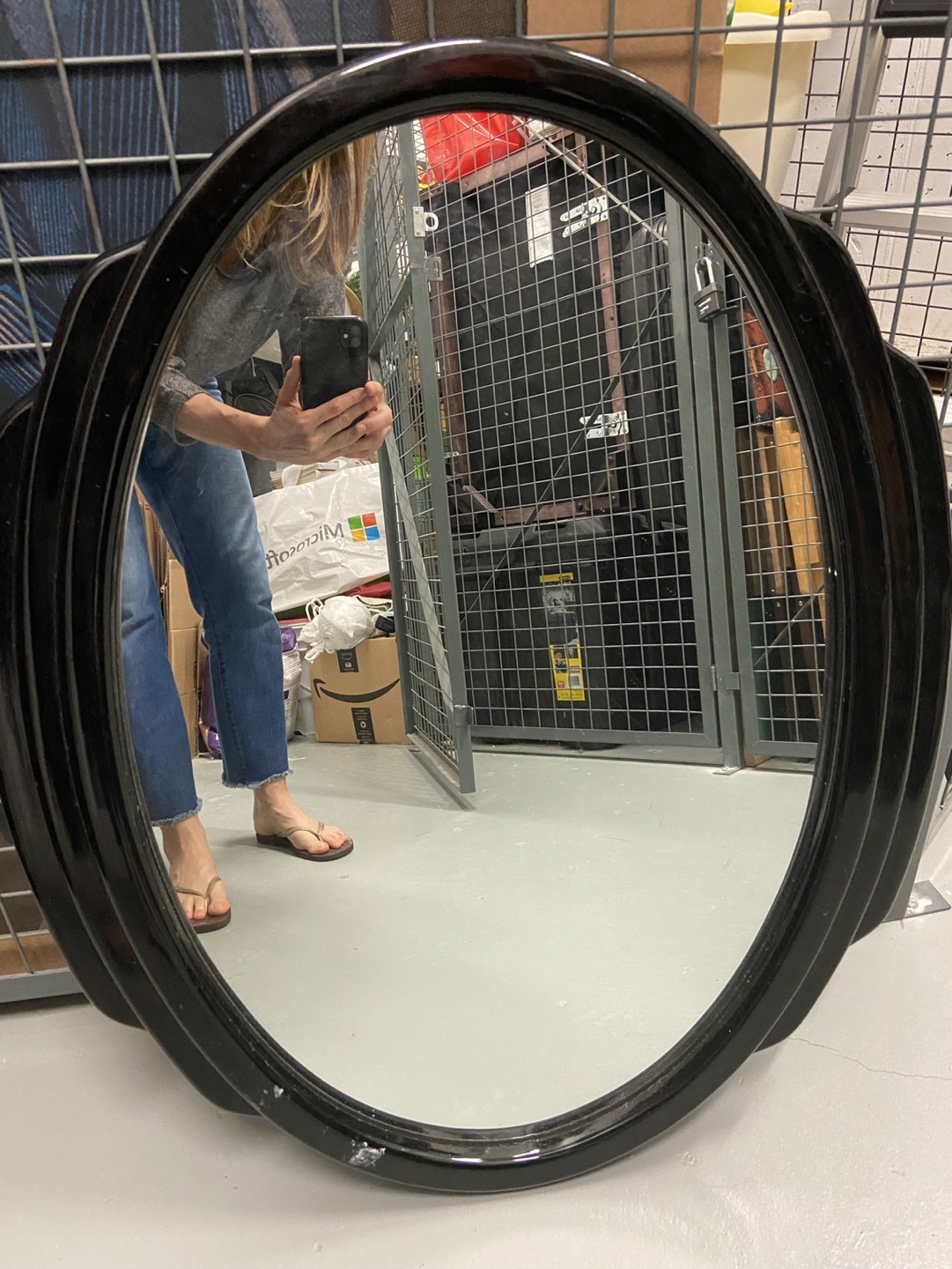 Vintage Art Deco Black Oval Mirror