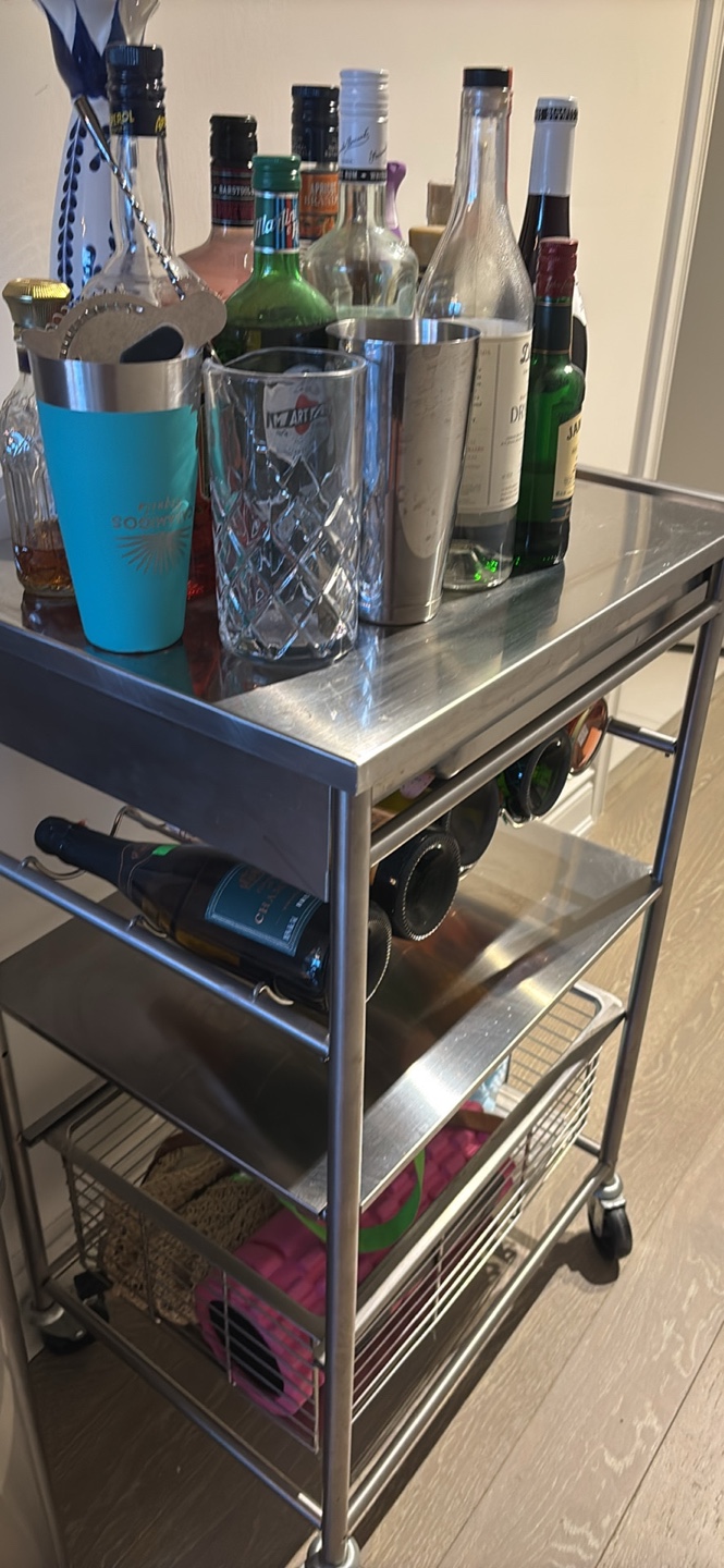 Stainless Steel Bar Cart with Wine Rack - photo 2