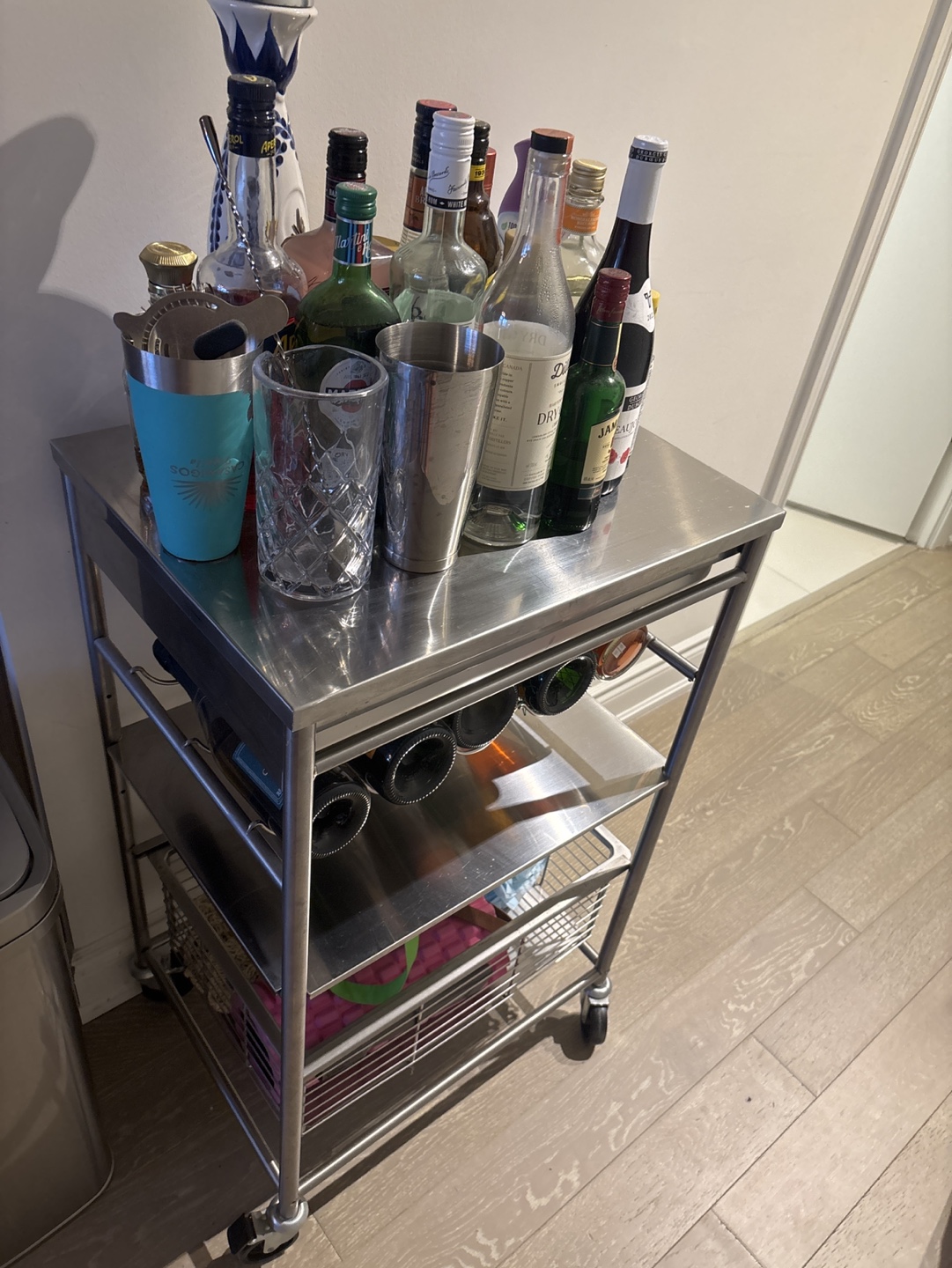Stainless Steel Bar Cart with Wine Rack