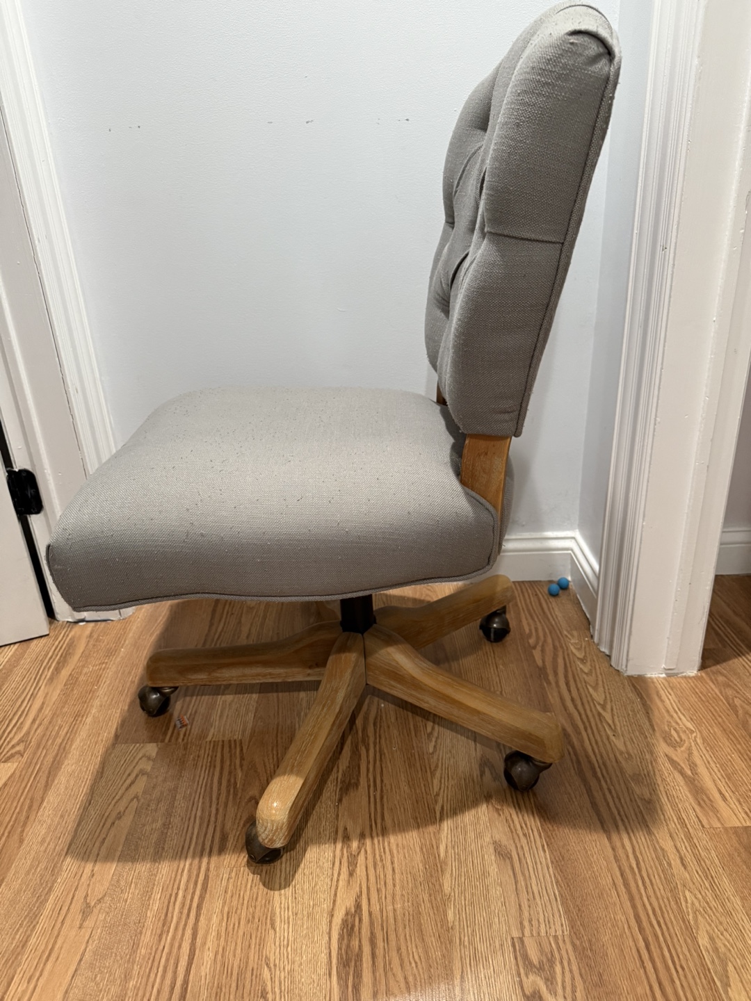 Gray Swivel Office Chair with Wooden Base