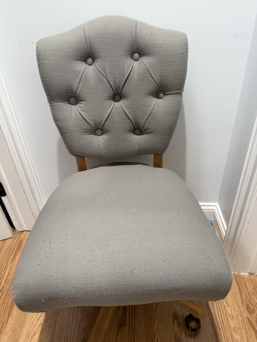 Gray Swivel Office Chair with Wooden Base - photo 3