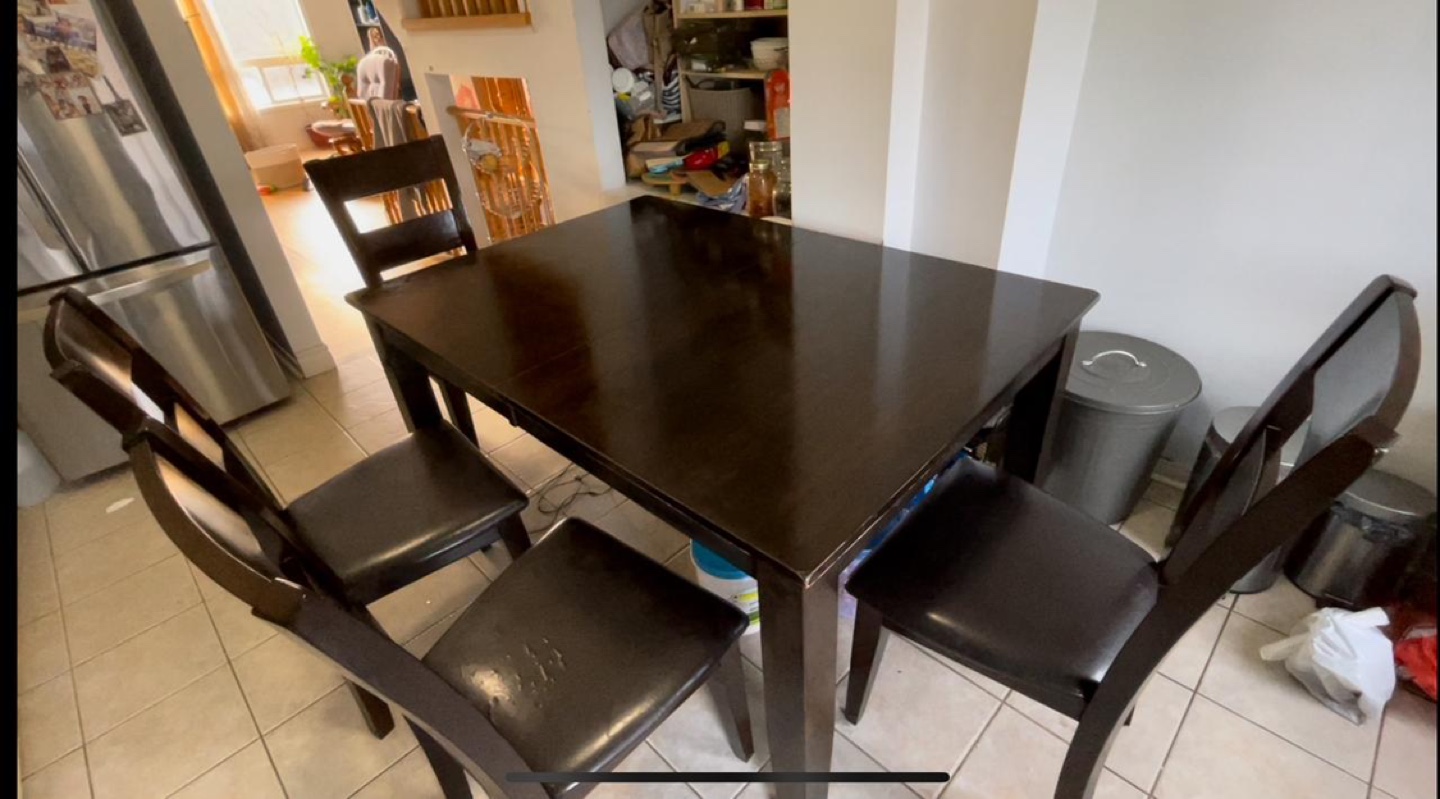 Dark Brown Dining Table Set with 4 Chairs