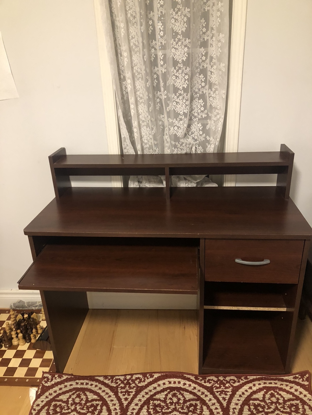 Dark Brown Computer Desk with Keyboard Tray and Shelf