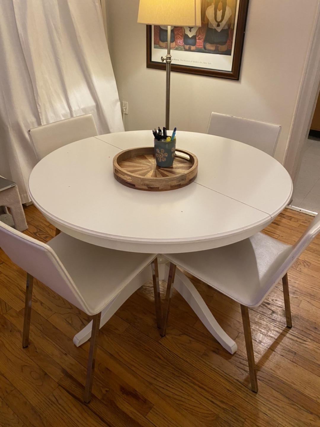 IKEA White extendable dining table with 4 white chairs from CB2 - photo 2