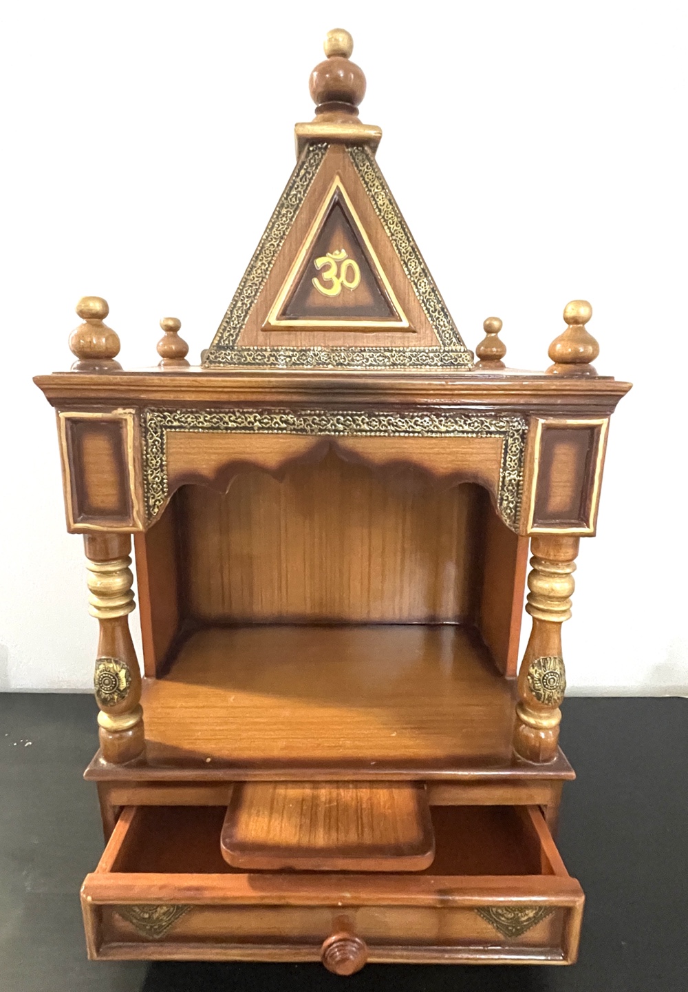 Wooden Mandir Shrine with Drawer