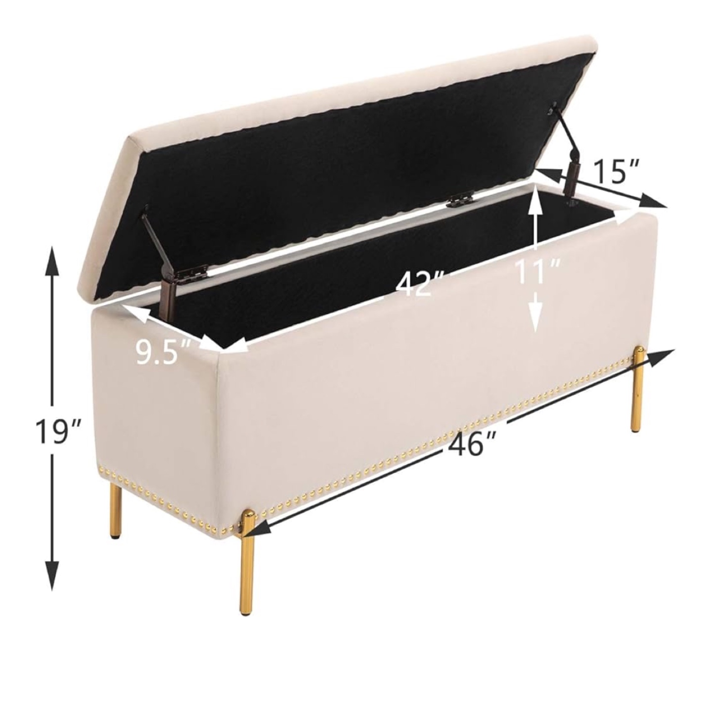Beige Velvet Storage Bench with Gold Legs - photo 5