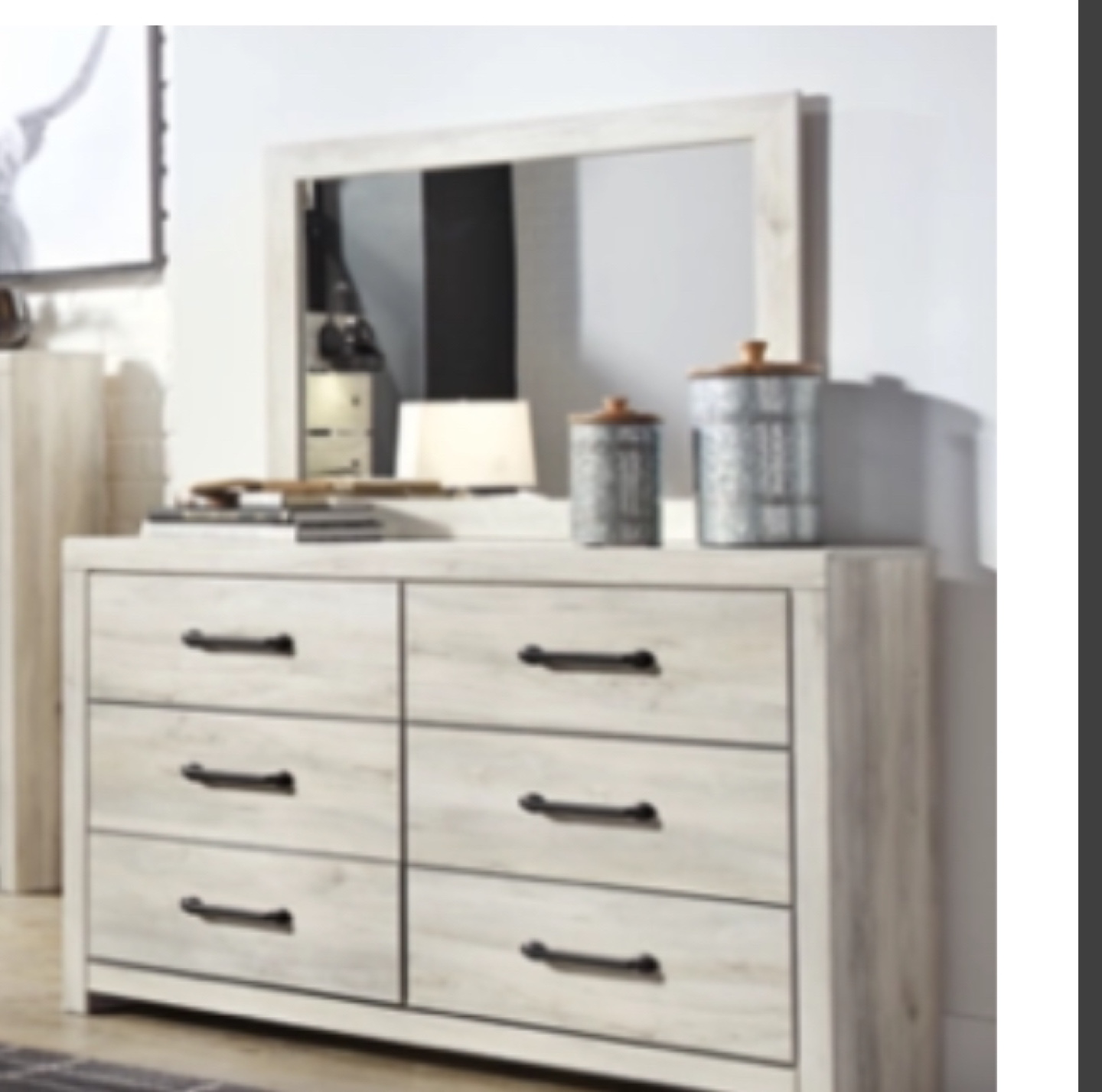 White Farmhouse 6-Drawer Dresser with Mirror